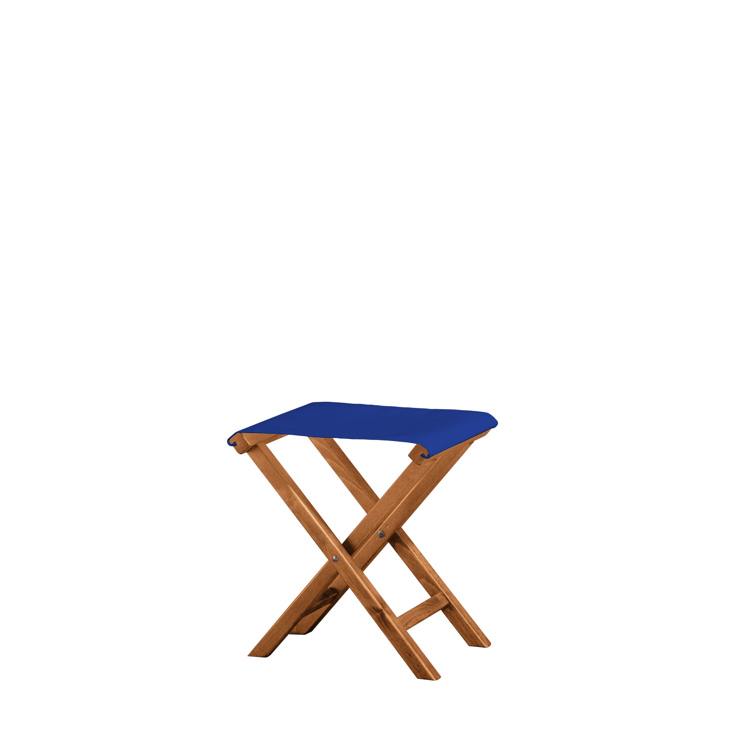 Beistellhocker Wim aus brandyfarbenem Buchenholz mit dunkelblauem Bezug, Seitenansicht