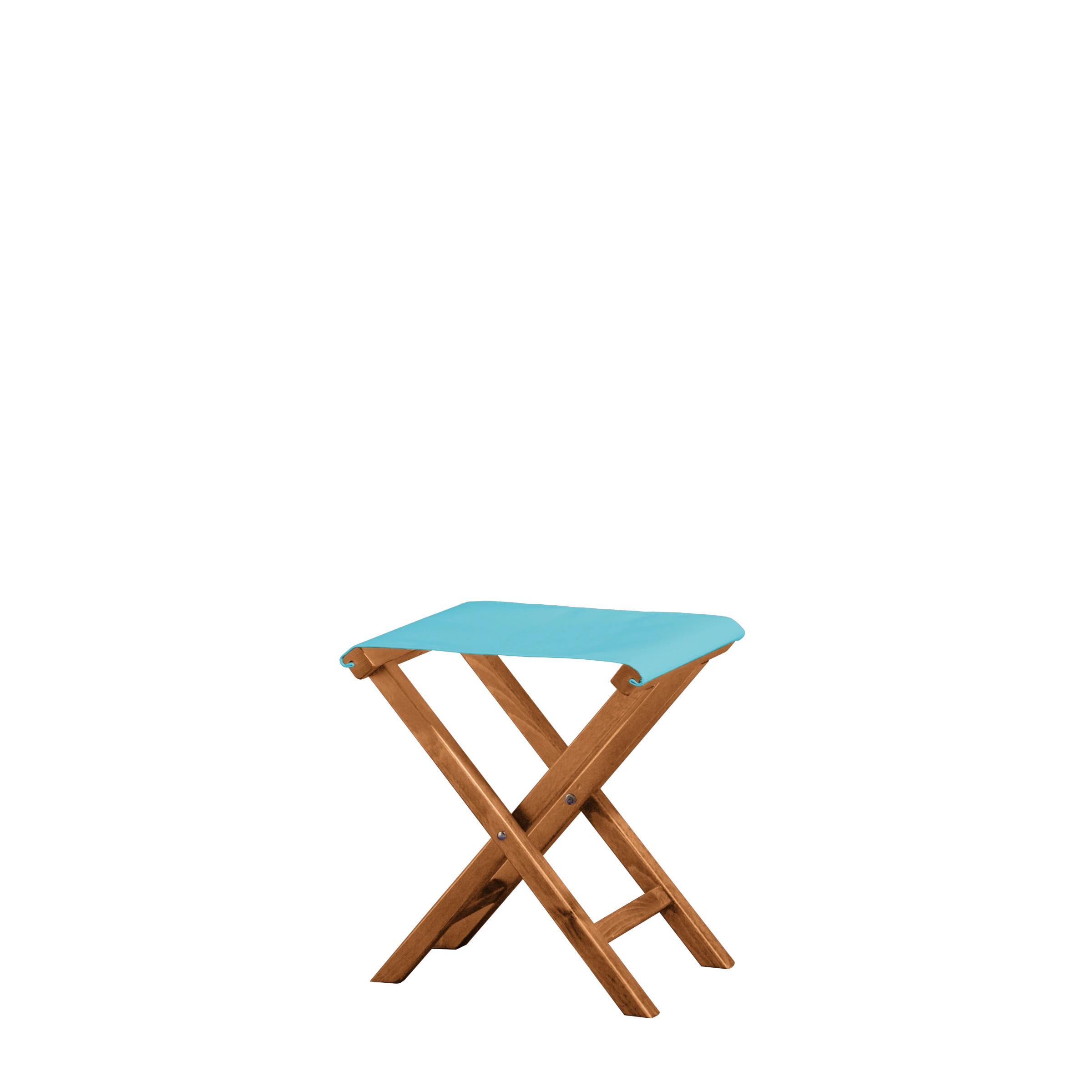 Beistellhocker Wim aus brandyfarbenem Buchenholz mit hellblauem Bezug, Seitenansicht