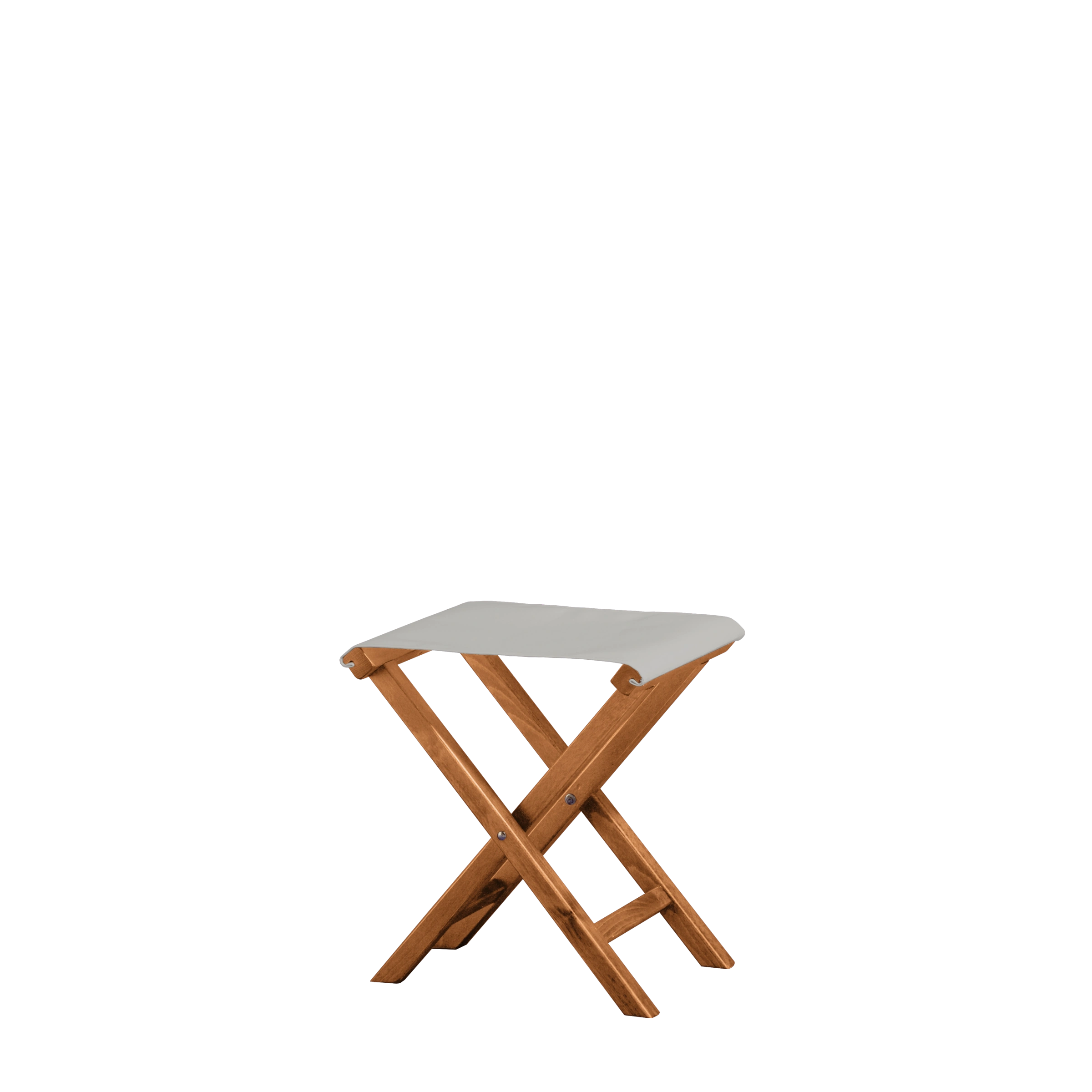 Beistellhocker Wim aus brandyfarbenem Buchenholz mit hellgrauem Bezug, Seitenansicht