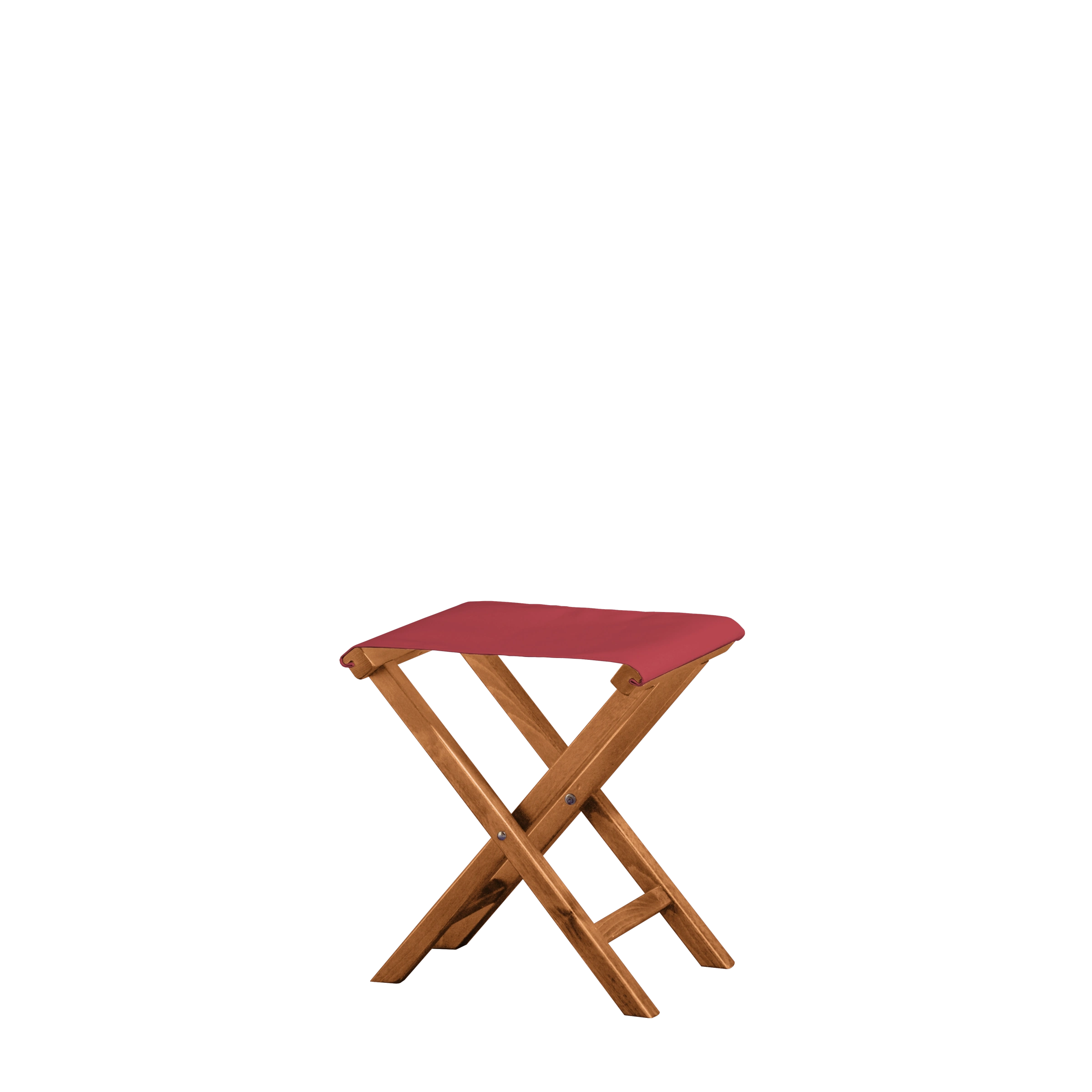 Beistellhocker Wim aus brandyfarbenem Buchenholz mit rotem Bezug, Seitenansicht