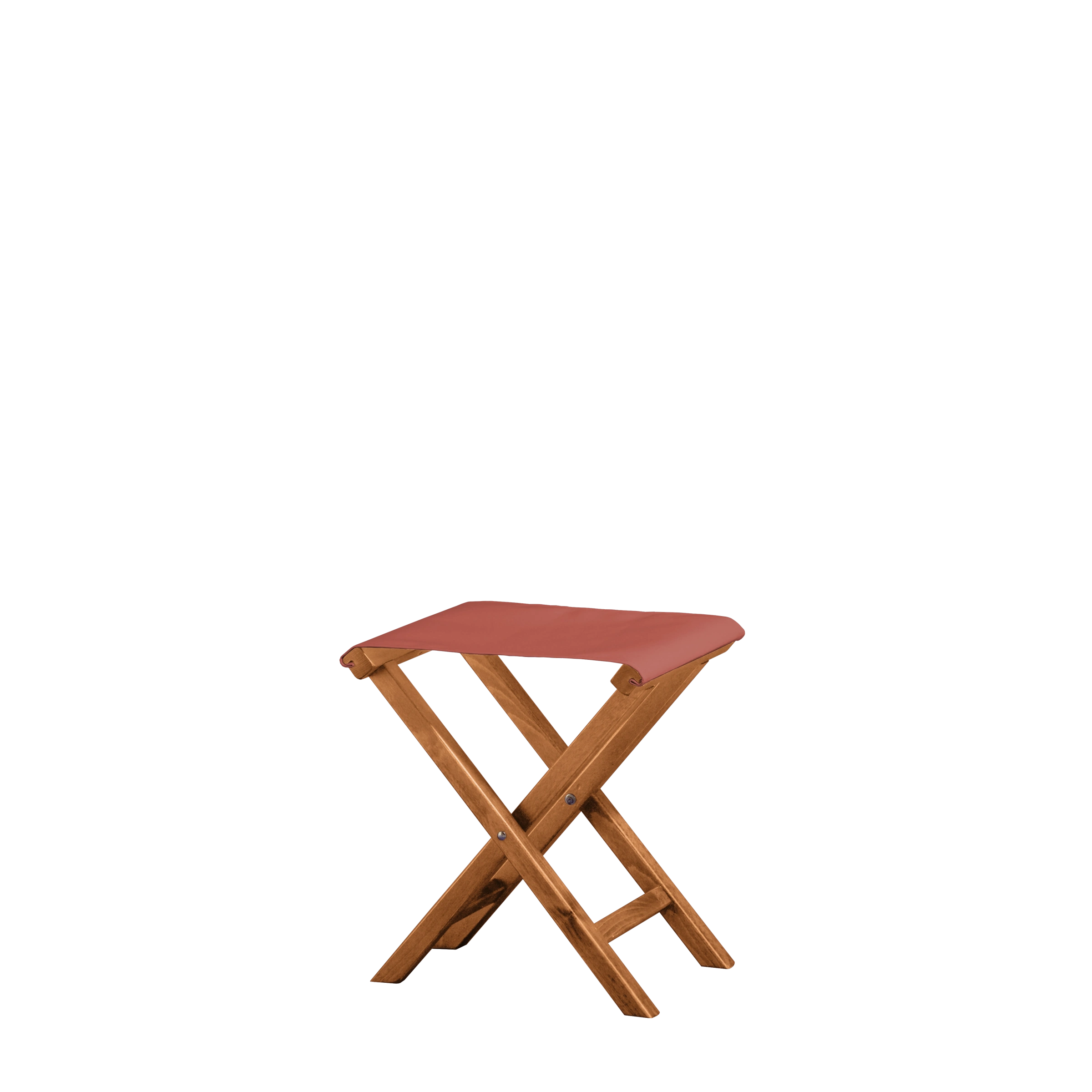 Beistellhocker Wim aus brandyfarbenem Buchenholz mit Bezug in terracotta, Seitenansicht