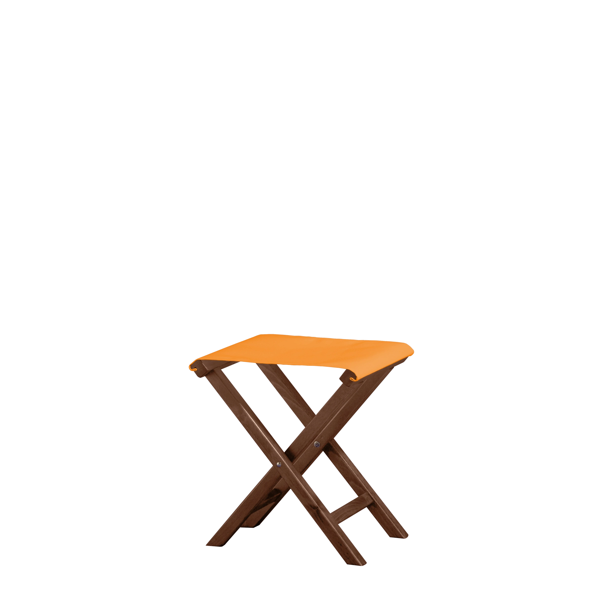 Beistellhocker Wim aus braunem Buchenholz mit Bezug in mandarine, Seitenansicht