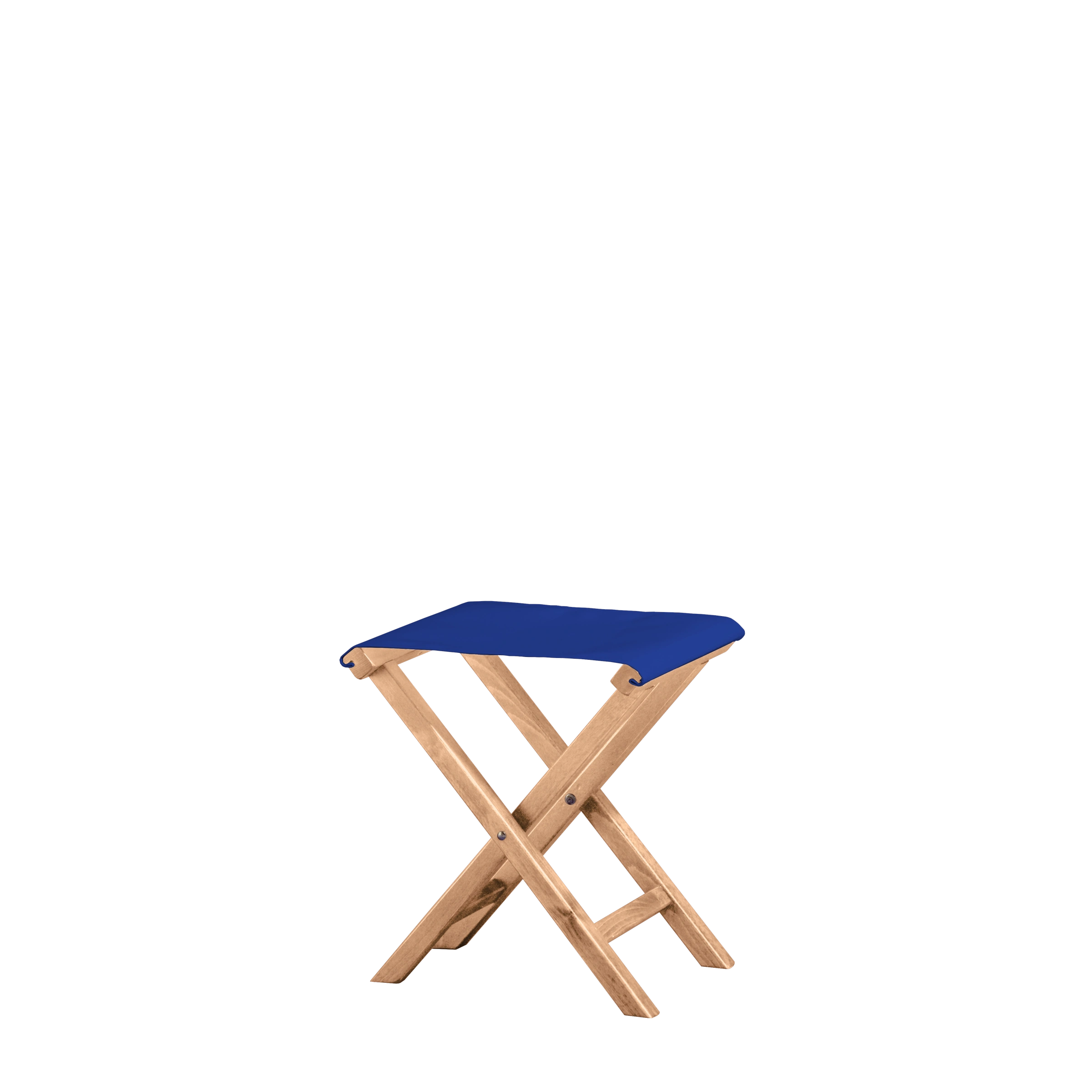 Beistellhocker Wim aus naturfarbenem Buchenholz mit dunkelblauem Bezug, Seitenansicht