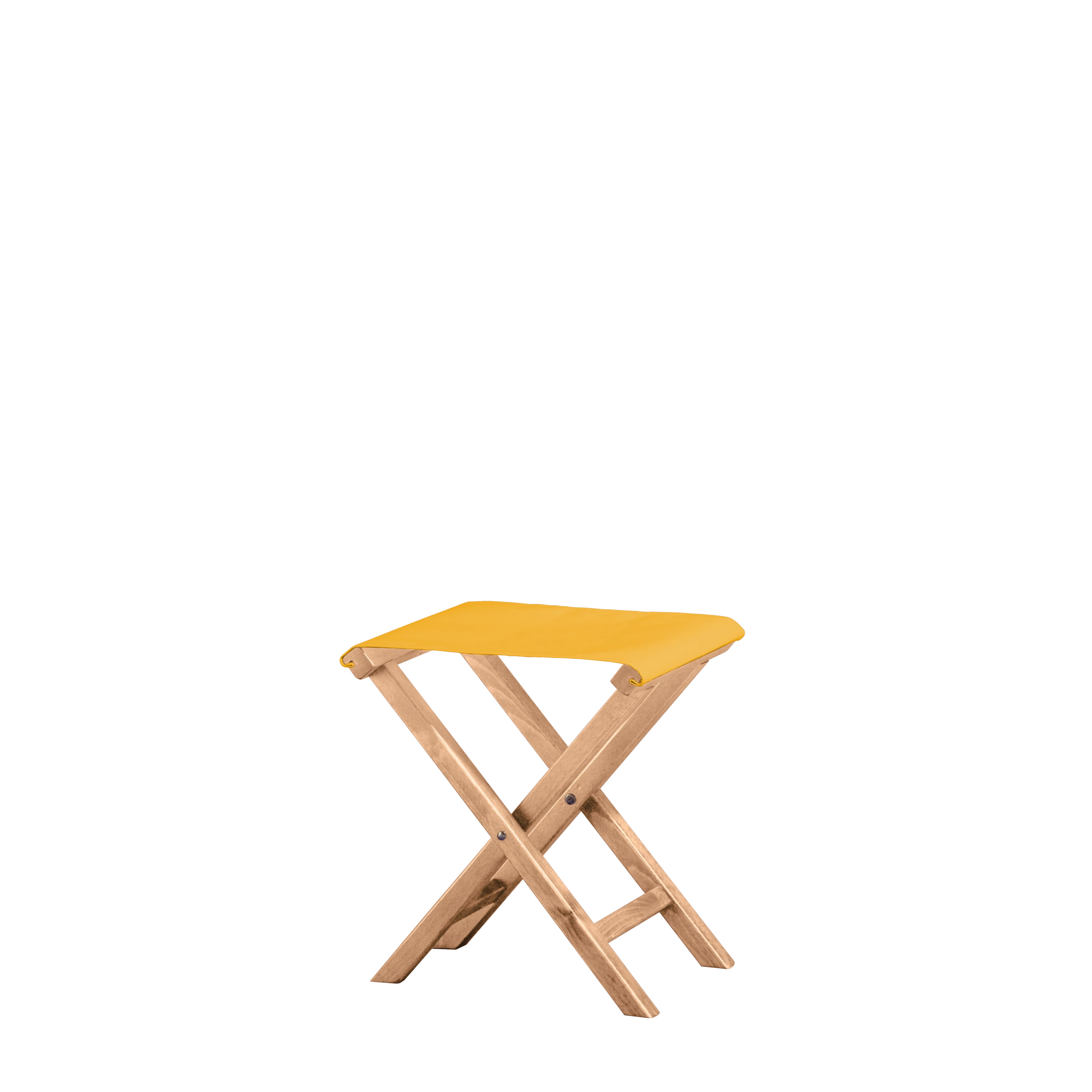Beistellhocker Wim aus naturfarbenem Buchenholz mit gelbem Bezug, Seitenansicht