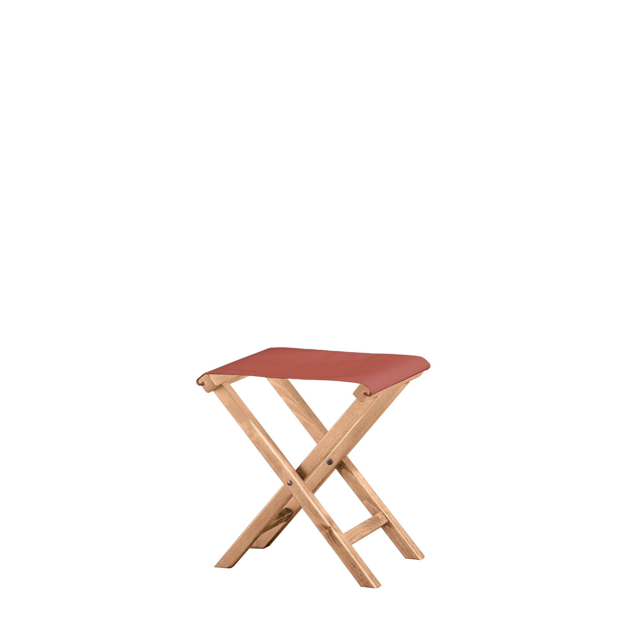 Beistellhocker Wim aus naturfarbenem Buchenholz mit Bezug in terracotta, Seitenansicht