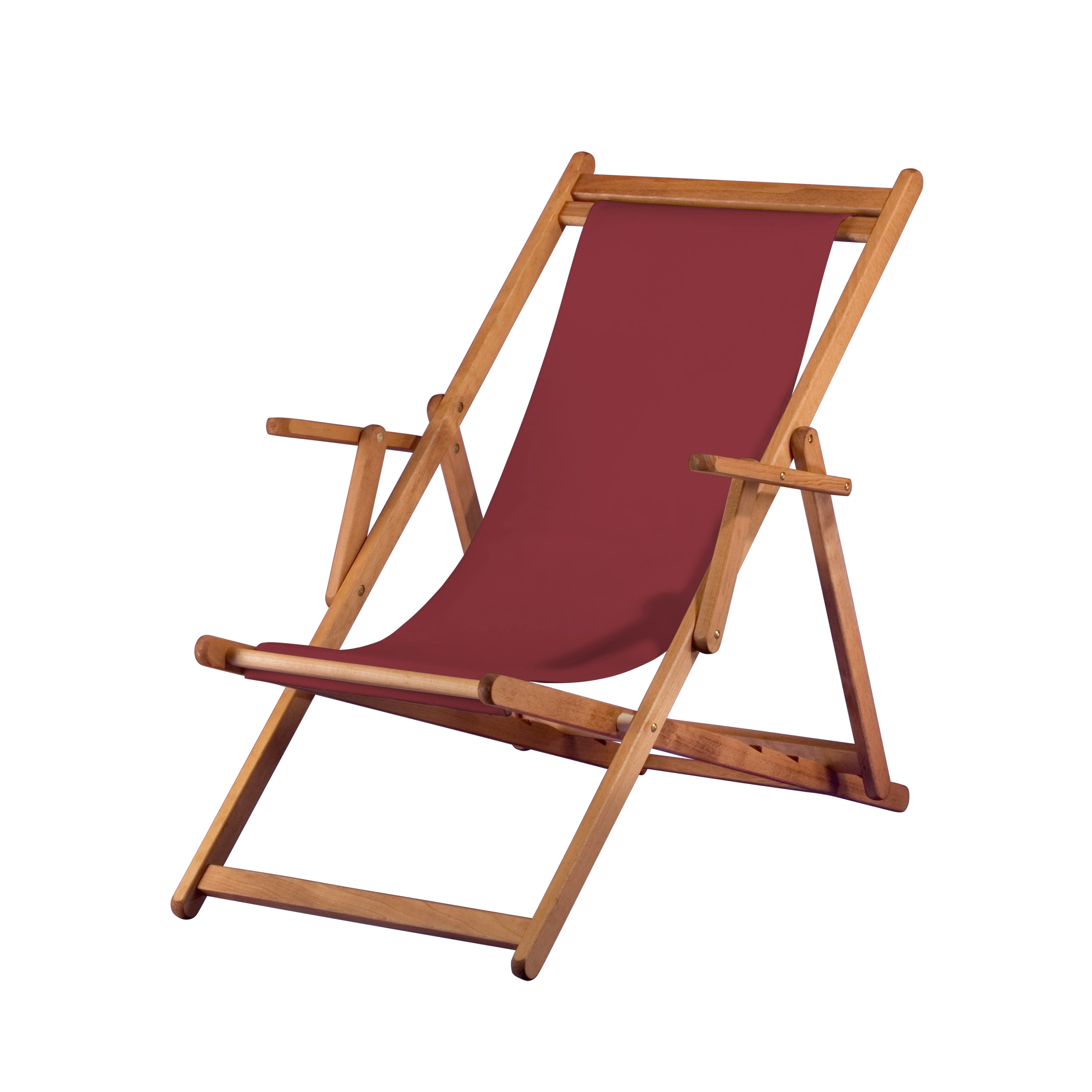 Liegestuhl Charly aus brandy geöltem Buchenholz mit Bezug in bordeaux, Seitenansicht
#Classic | Liegefläche (Farbe)_bordeaux