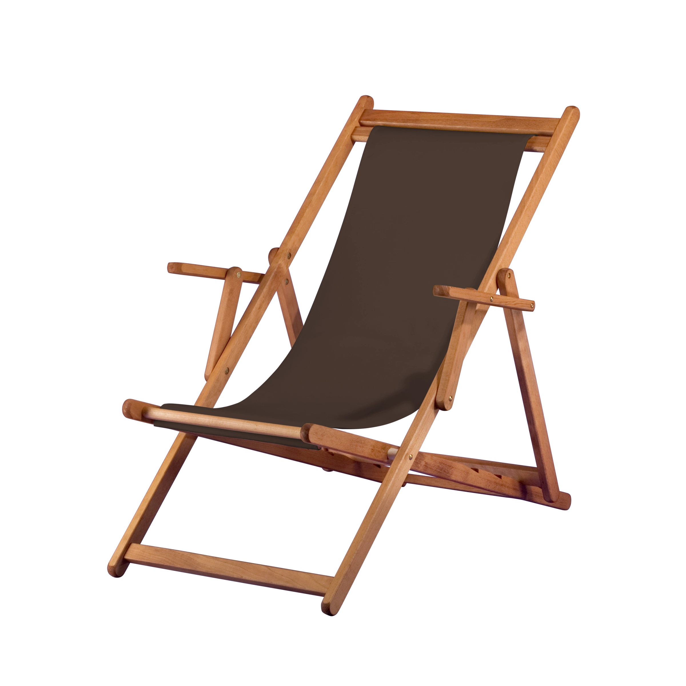 Liegestuhl Charly aus brandy geöltem Buchenholz mit Bezug in caffé, Seitenansicht
#Classic | Liegefläche (Farbe)_caffé