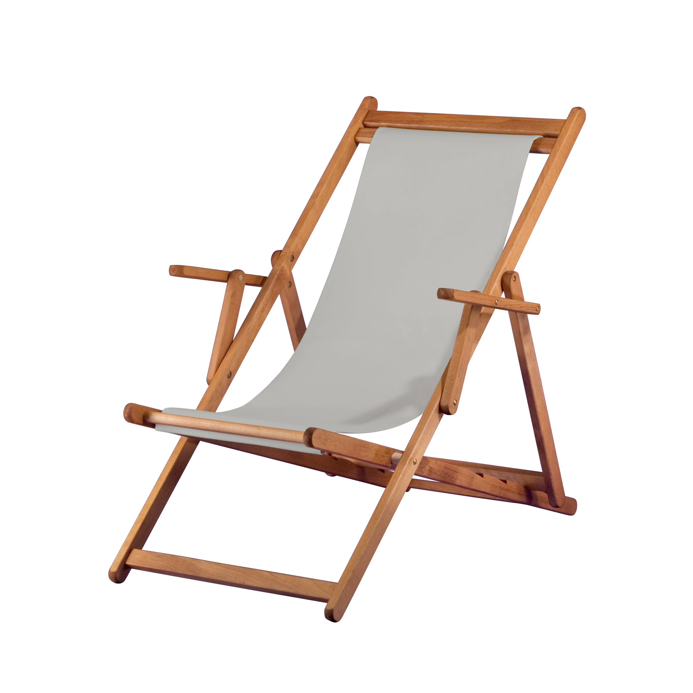 Liegestuhl Charly aus brandy geöltem Buchenholz mit hellgrauem Bezug, Seitenansicht
#Classic | Liegefläche (Farbe)_hellgrau