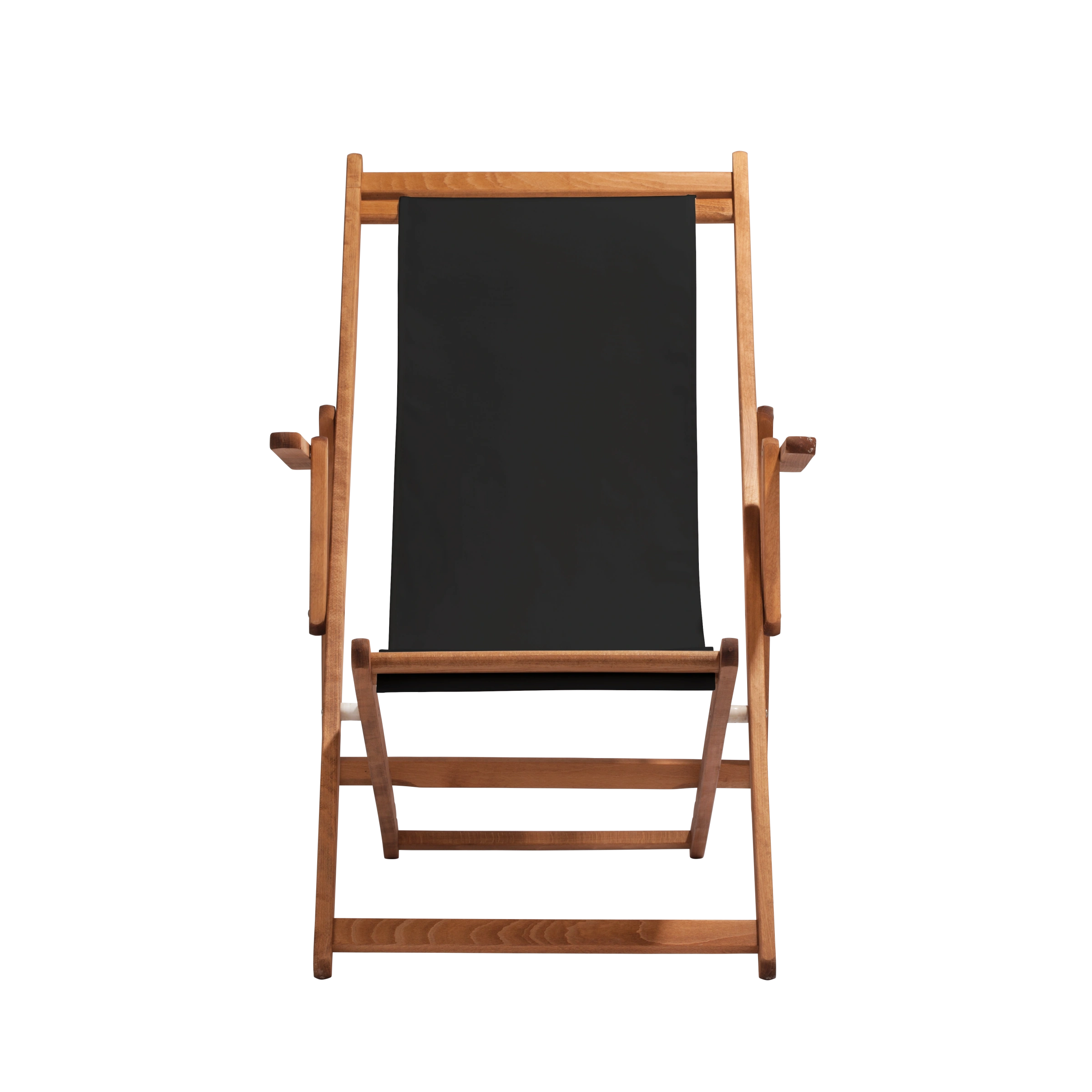 Liegestuhl Charly aus brandy geöltem Buchenholz mit schwarzem Bezug, Frontalansicht
#Classic | Liegefläche (Farbe)_schwarz