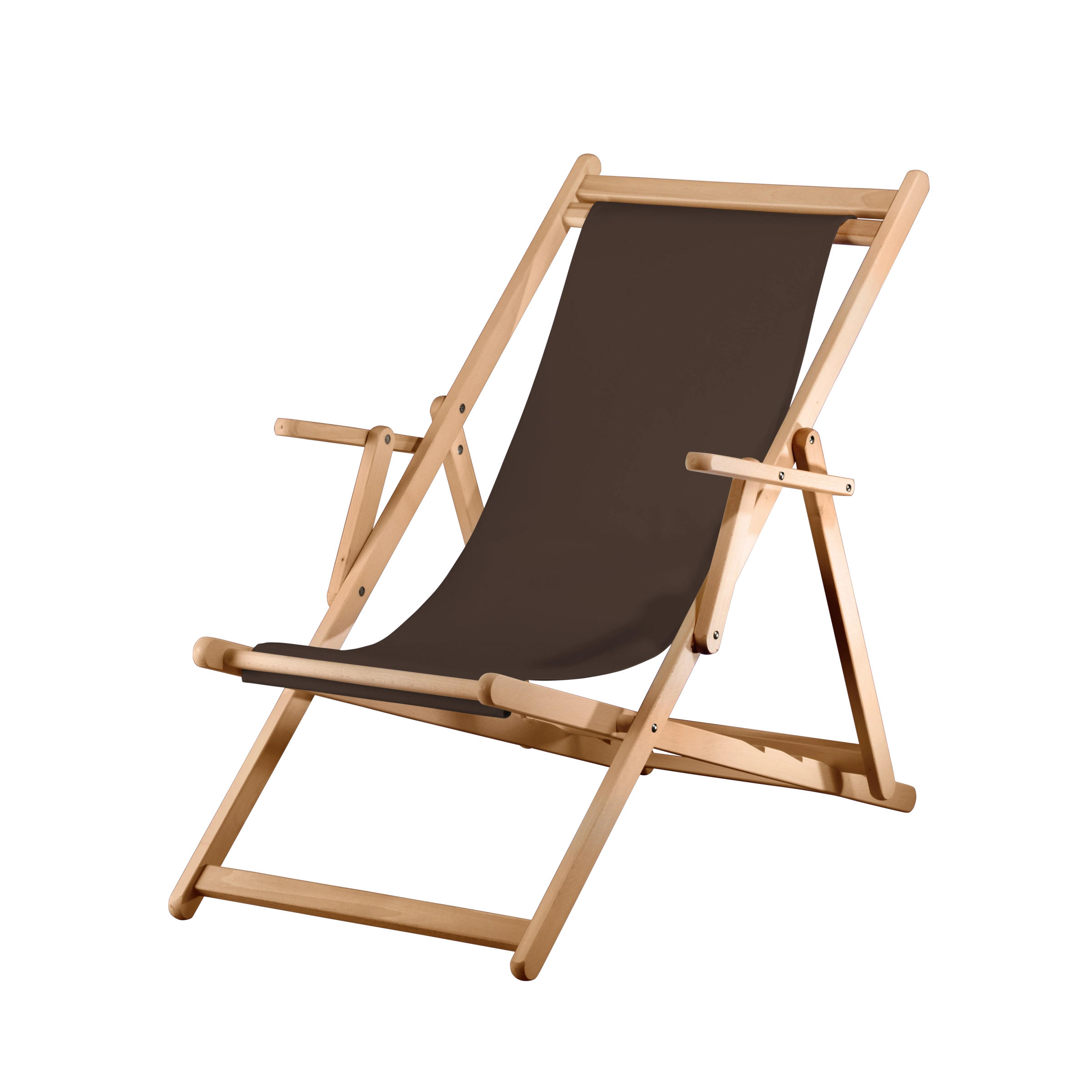 Liegestuhl Charly aus natur geöltem Buchenholz mit Bezug in caffé, Seitenansicht
#Classic | Liegefläche (Farbe)_caffé