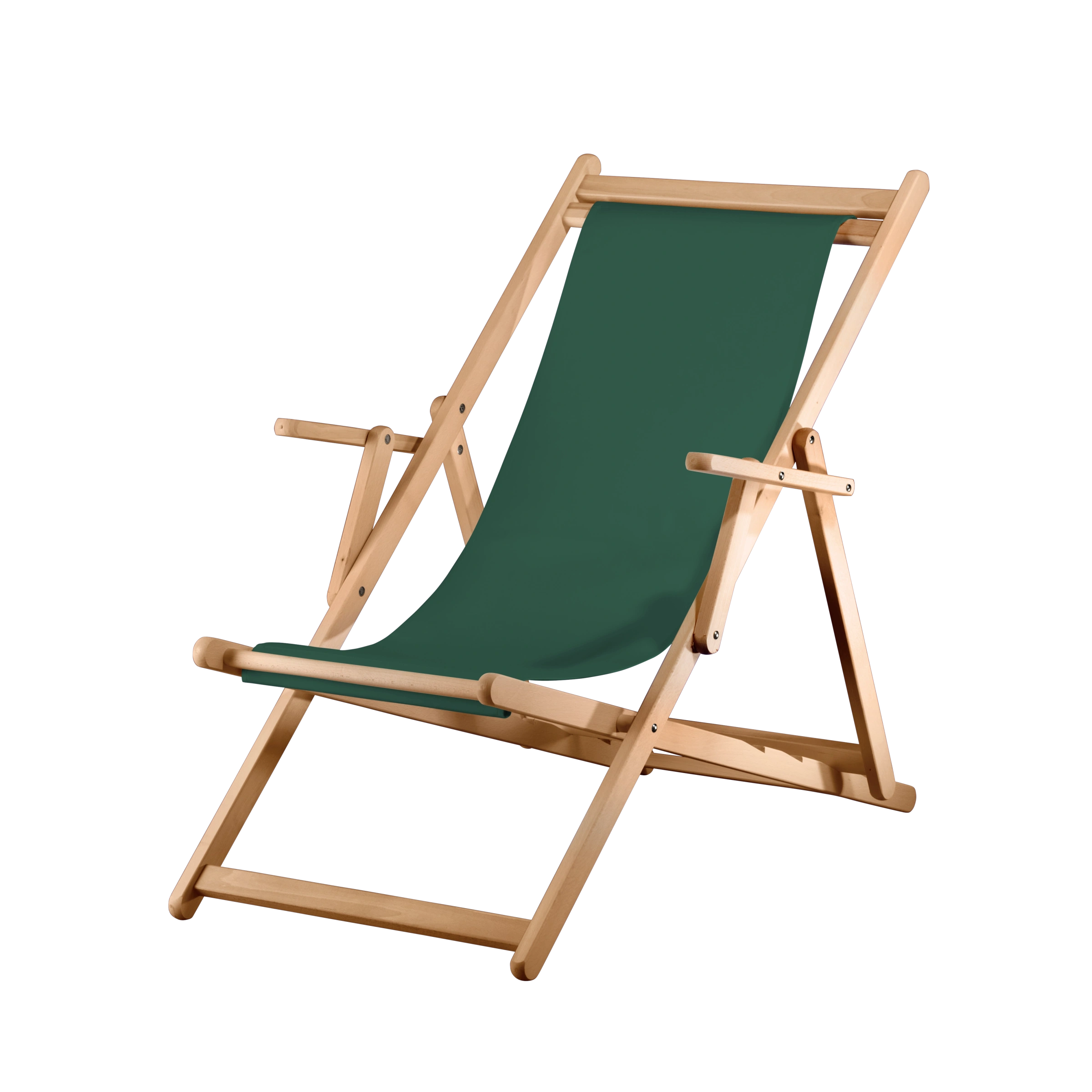 Liegestuhl Charly aus natur geöltem Buchenholz mit dunkelgrünem Bezug, Seitenansicht
#Classic | Liegefläche (Farbe)_dunkelgrün