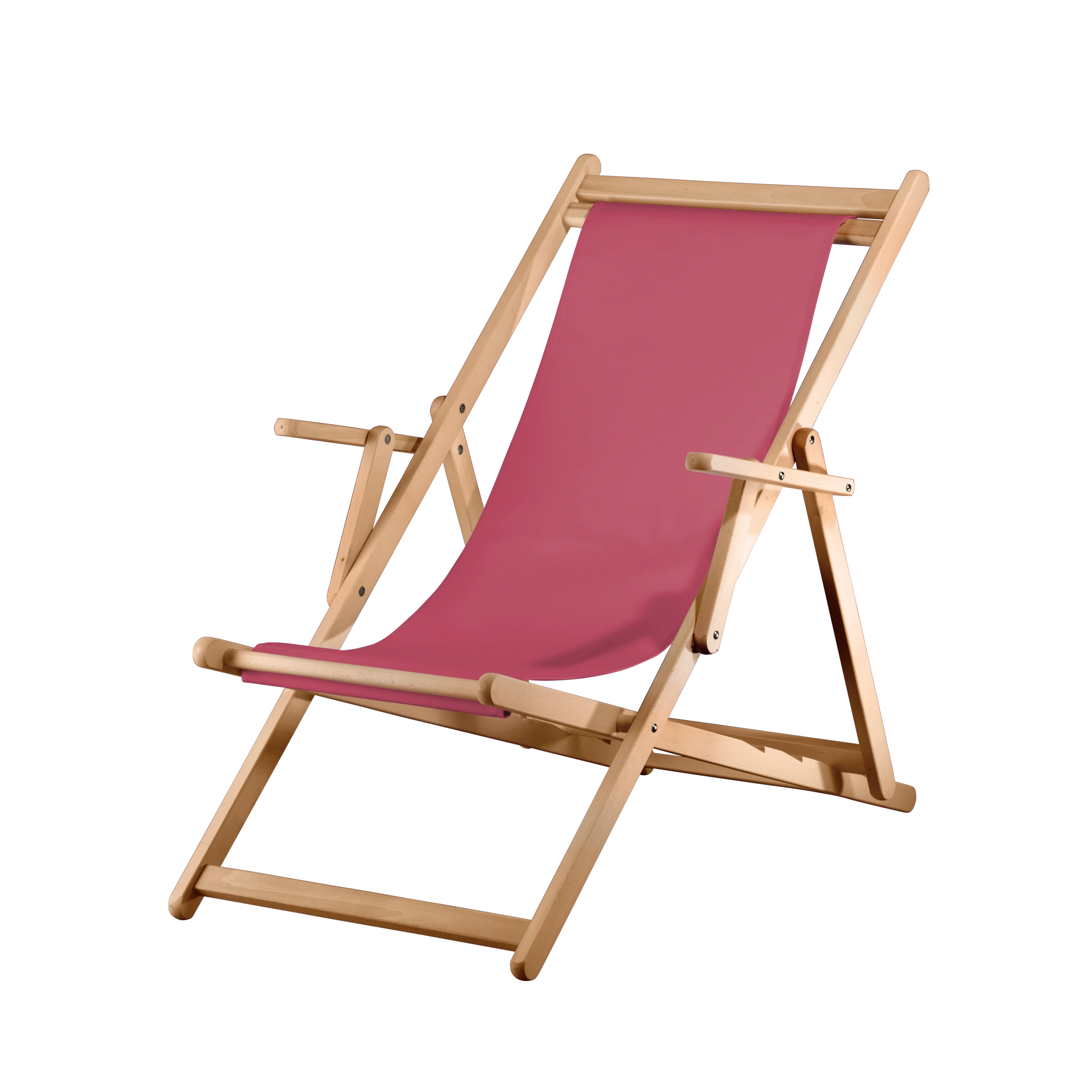 Liegestuhl Charly aus natur geöltem Buchenholz mit Bezug in fuchsia, Seitenansicht
#Classic | Liegefläche (Farbe)_fuchsia