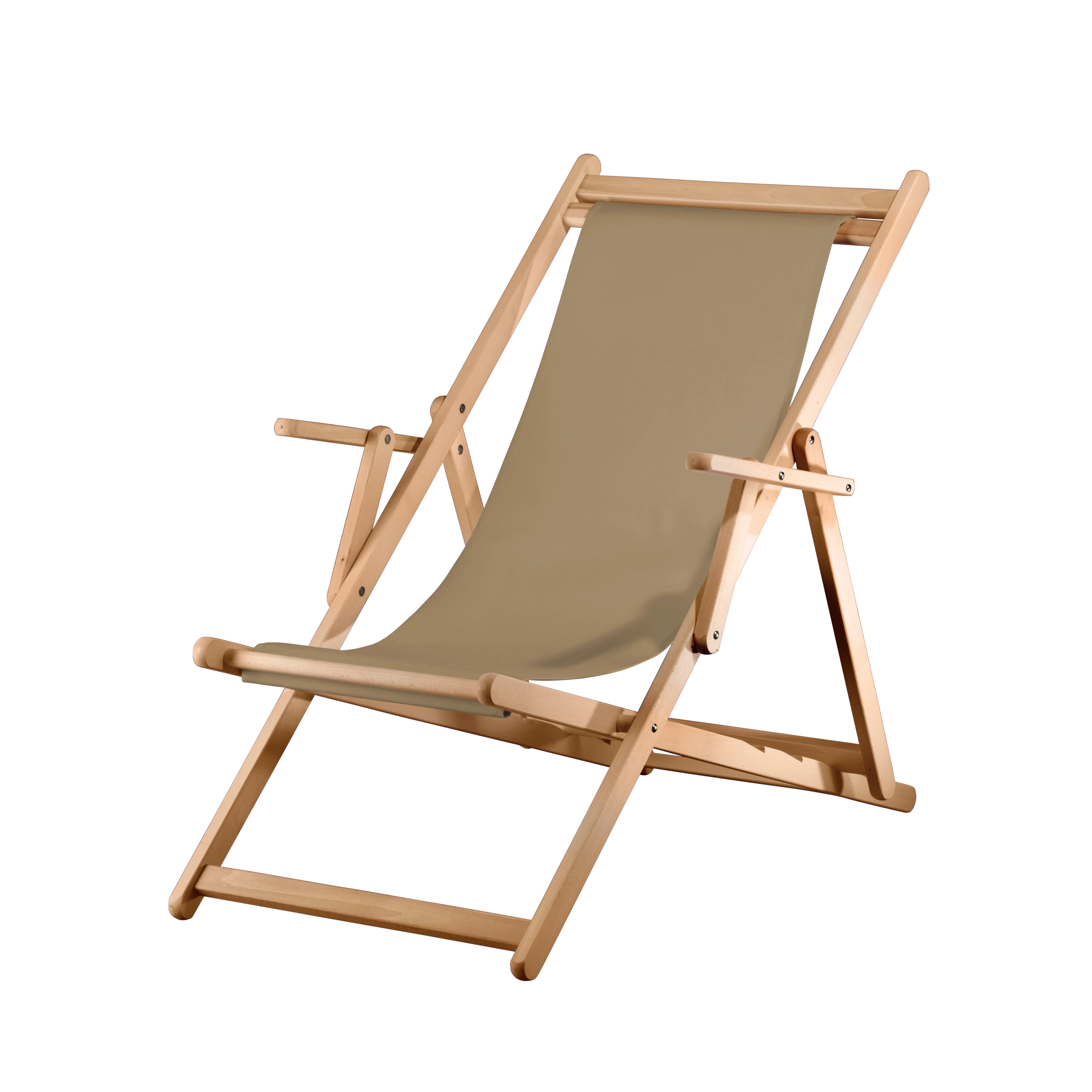 Liegestuhl Charly aus natur geöltem Buchenholz mit Bezug in grau-beige, Seitenansicht
#Classic | Liegefläche (Farbe)_grau-beige