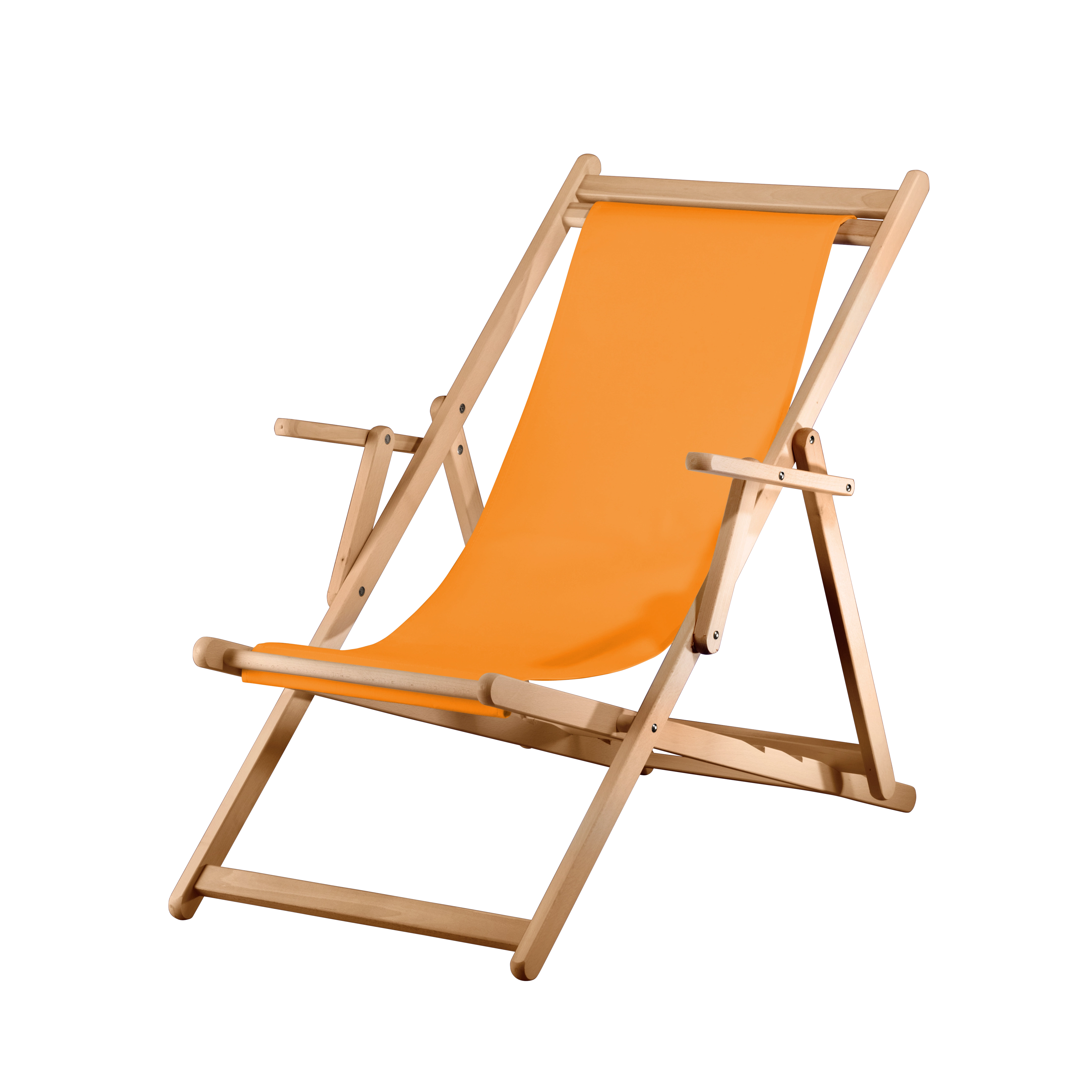 Liegestuhl Charly aus natur geöltem Buchenholz mit Bezug in mandarine, Seitenansicht
#Classic | Liegefläche (Farbe)_mandarine