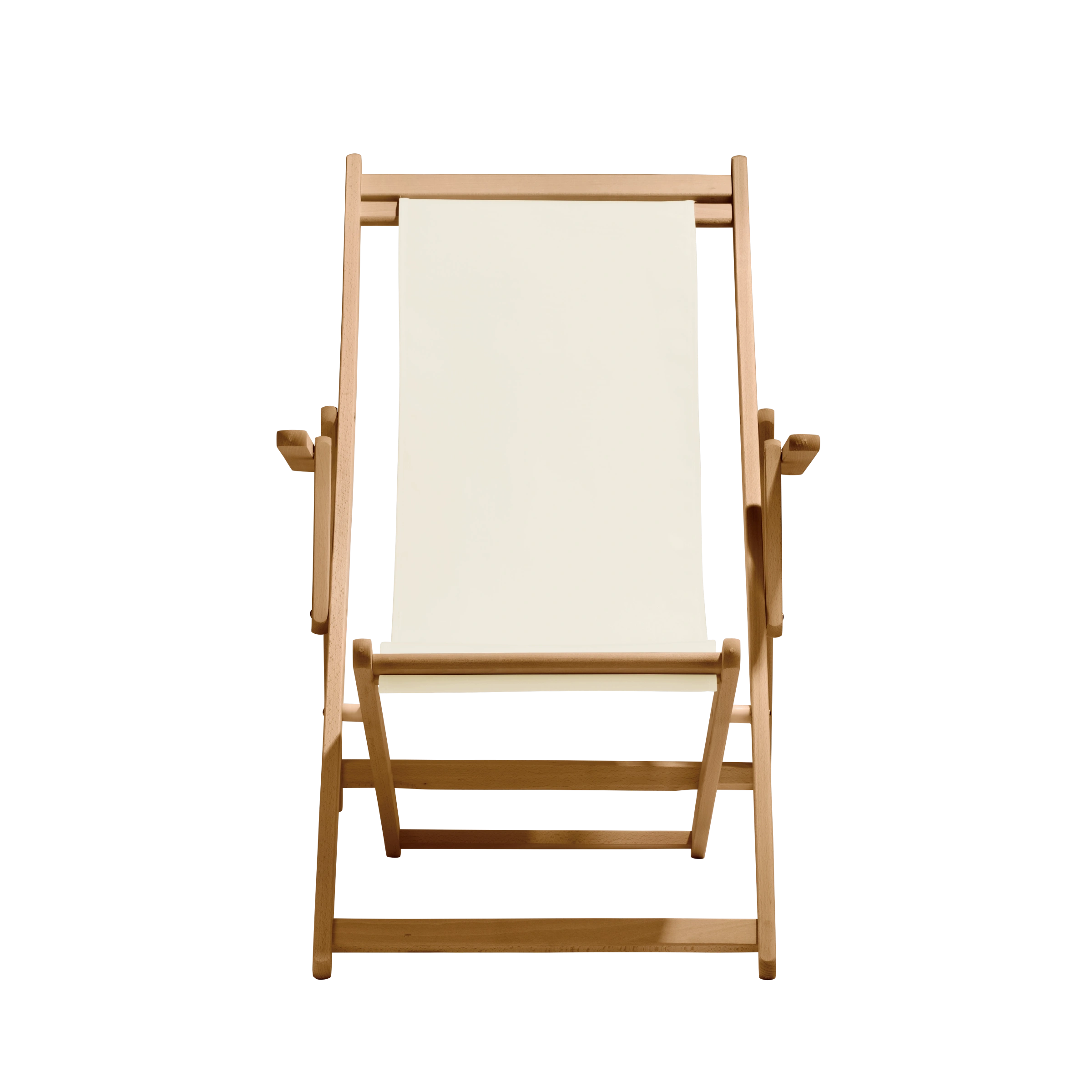 Liegestuhl Charly aus natur geöltem Buchenholz mit naturfarbenem Bezug, Frontalansicht
#Classic | Liegefläche (Farbe)_natur