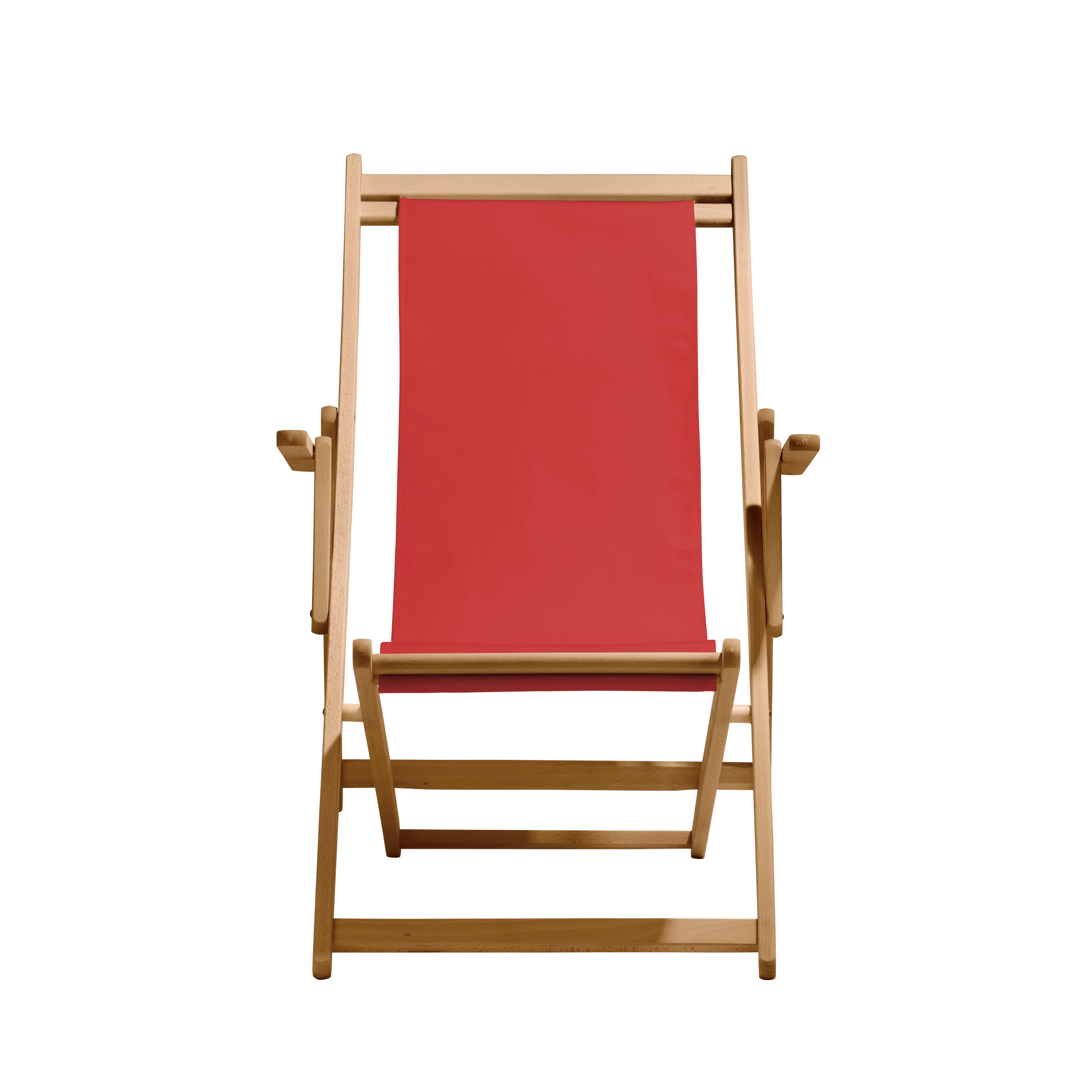 Liegestuhl Charly aus natur geöltem Buchenholz mit Bezug in rivarot, Frontalansicht
#Classic | Liegefläche (Farbe)_rivarot