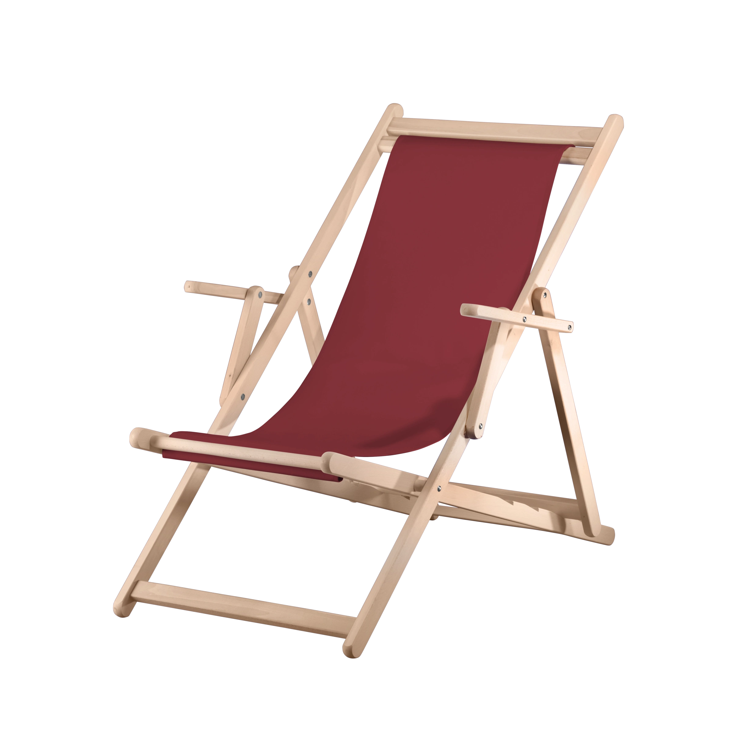 Liegestuhl Charly aus naturbelassenem Buchenholz mit Bezug in bordeaux, Seitenansicht
#Classic | Liegefläche (Farbe)_bordeaux