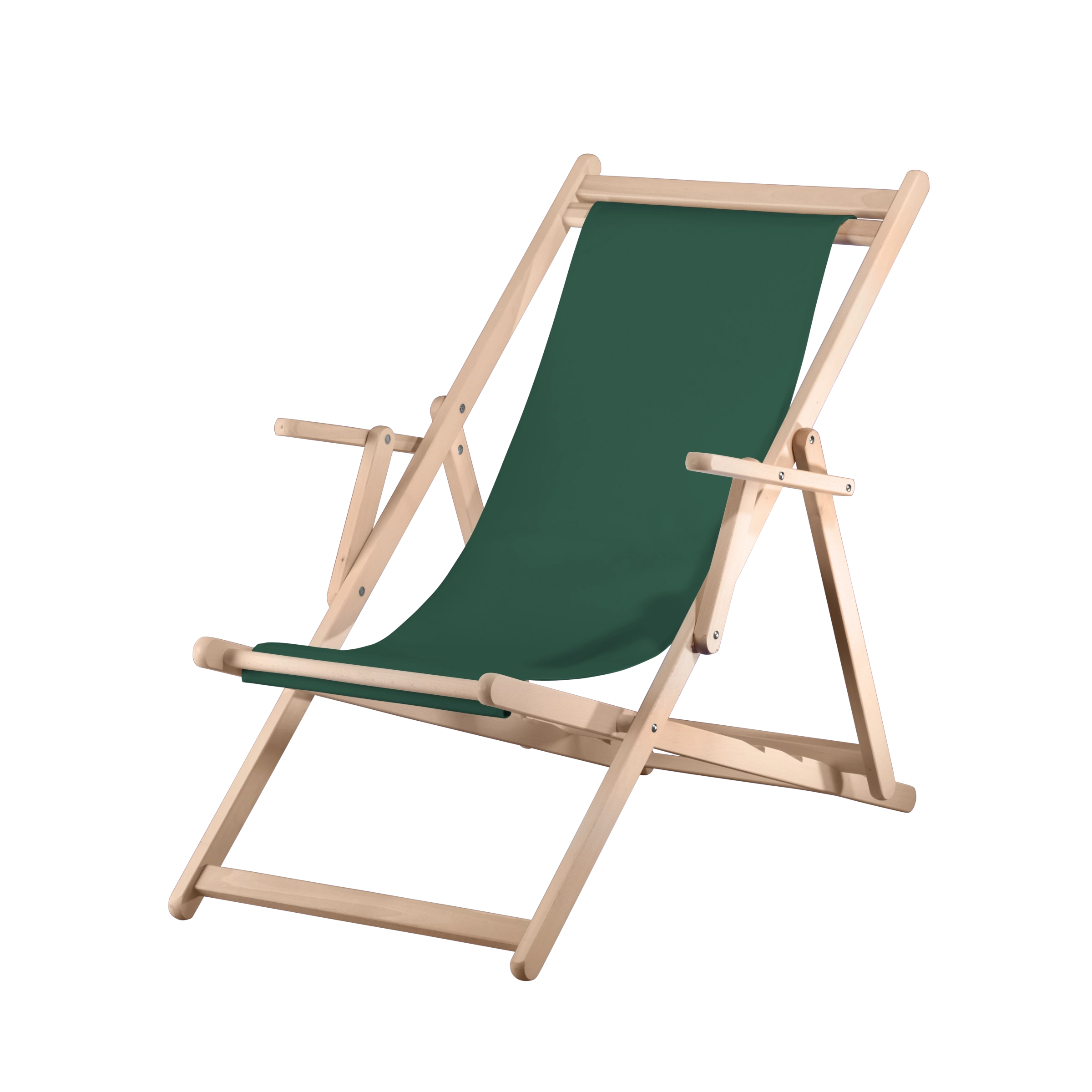 Liegestuhl Charly aus naturbelassenem Buchenholz mit dunkelgrünem Bezug, Seitenansicht
#Classic | Liegefläche (Farbe)_dunkelgrün
