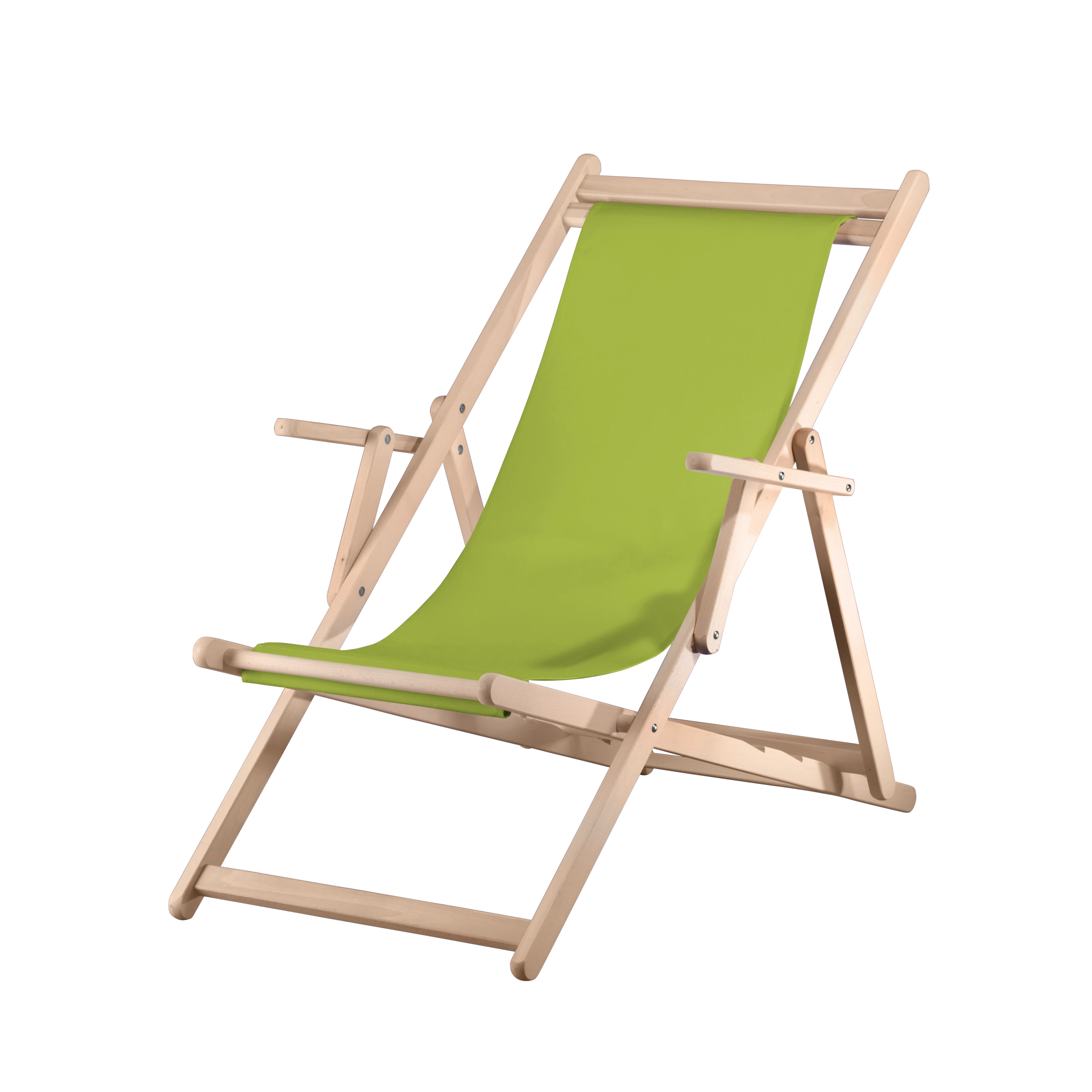Liegestuhl Charly aus naturbelassenem Buchenholz mit hellgrünem Bezug, Seitenansicht
#Classic | Liegefläche (Farbe)_hellgrün