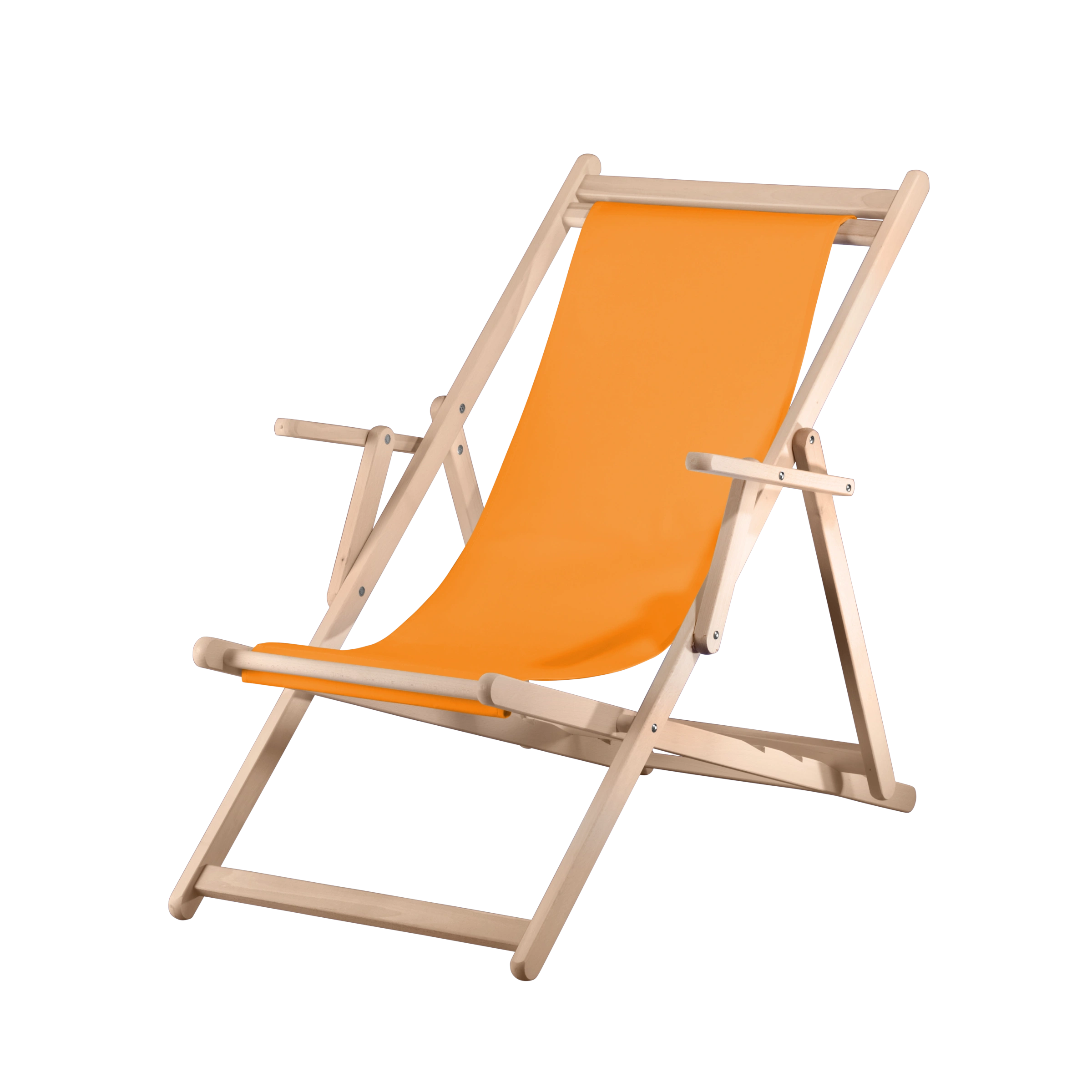 Liegestuhl Charly aus naturbelassenem Buchenholz mit Bezug in mandarine, Seitenansicht
#Classic | Liegefläche (Farbe)_mandarine