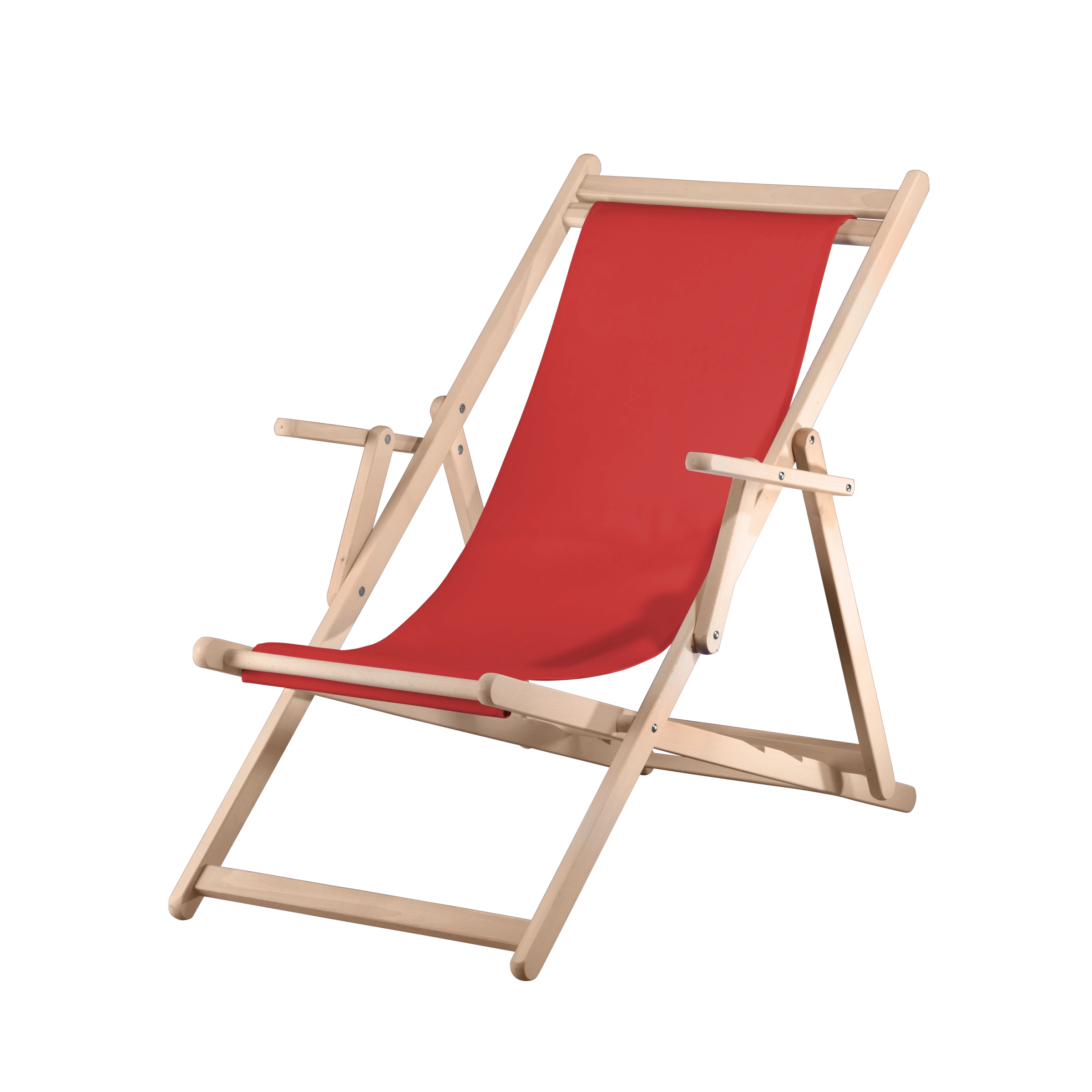 Liegestuhl Charly aus naturbelassenem Buchenholz mit Bezug in rivarot, Seitenansicht
#Classic | Liegefläche (Farbe)_rivarot