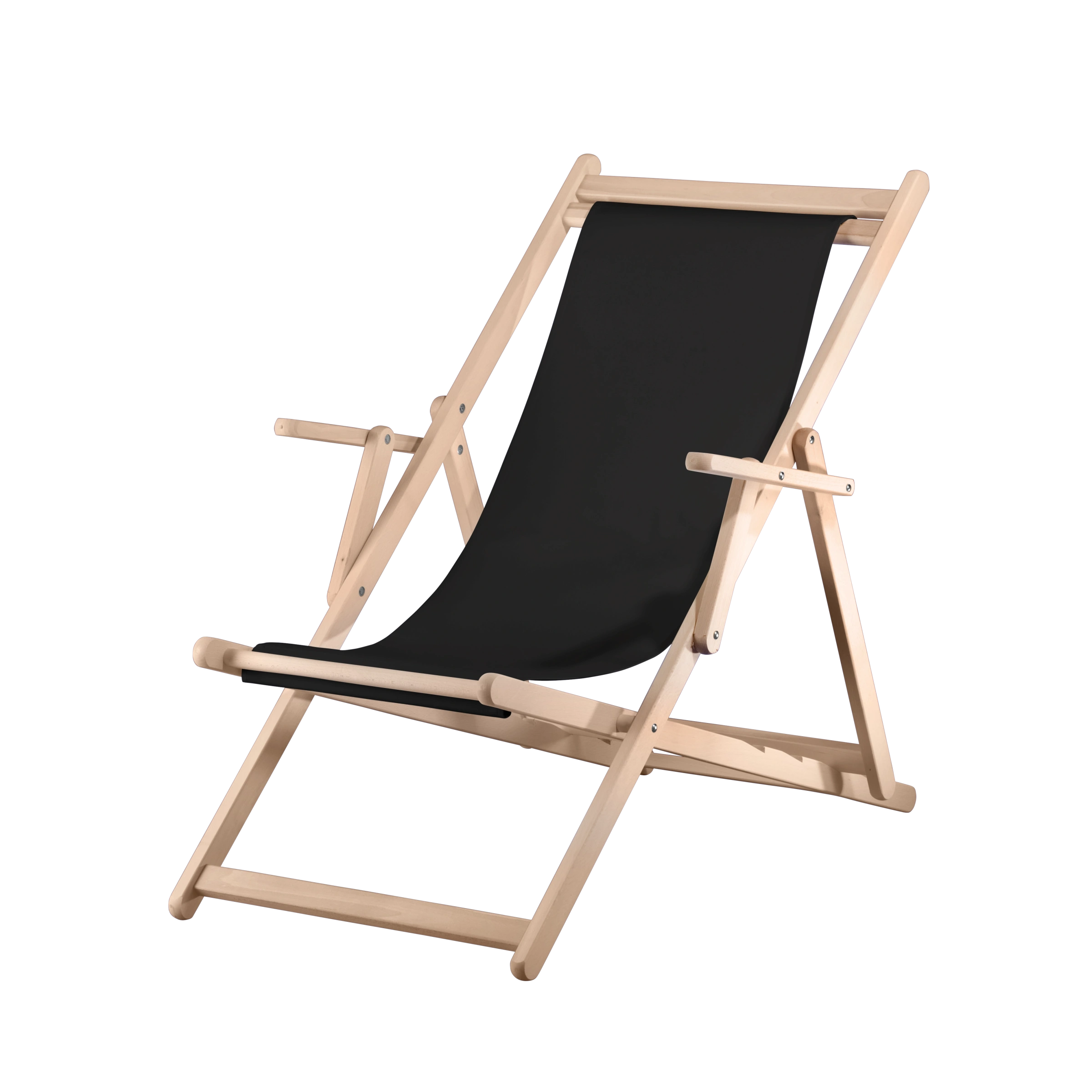Liegestuhl Charly aus naturbelassenem Buchenholz mit schwarzem Bezug, Seitenansicht
#Classic | Liegefläche (Farbe)_schwarz