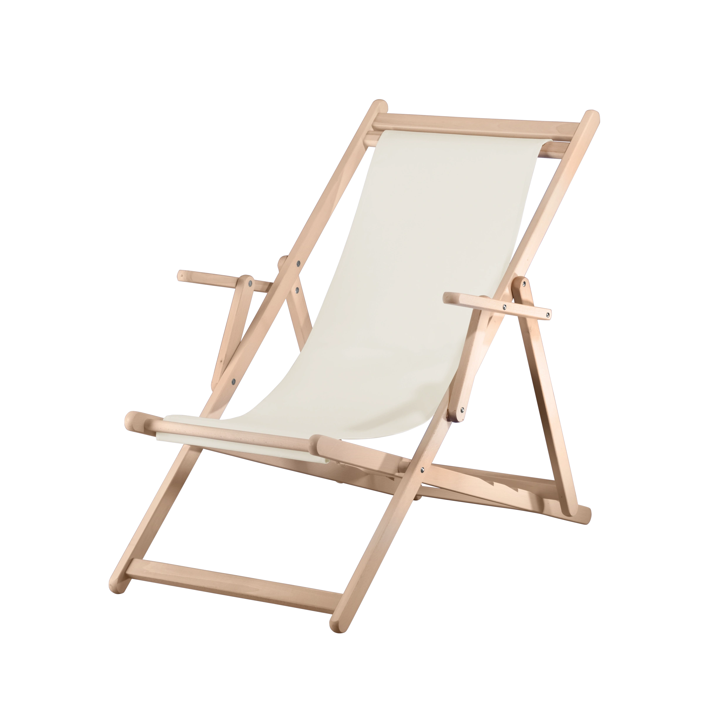 Liegestuhl Charly aus naturbelassenem Buchenholz mit weißem Bezug, Seitenansicht
#Classic | Liegefläche (Farbe)_weiß