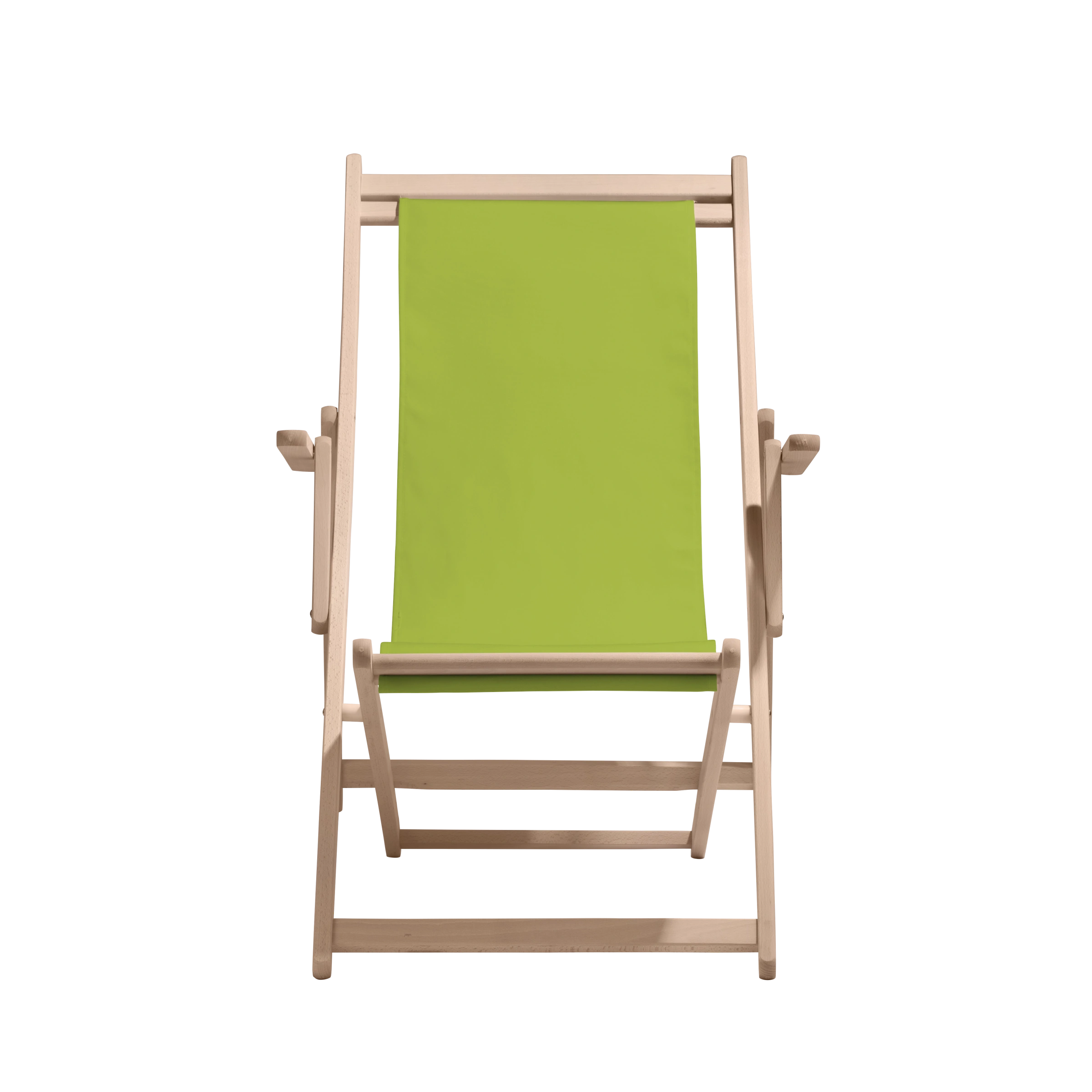 Liegestuhl Charly aus naturbelassenem Buchenholz mit hellgrünem Bezug, Frontalansicht
#Classic | Liegefläche (Farbe)_hellgrün