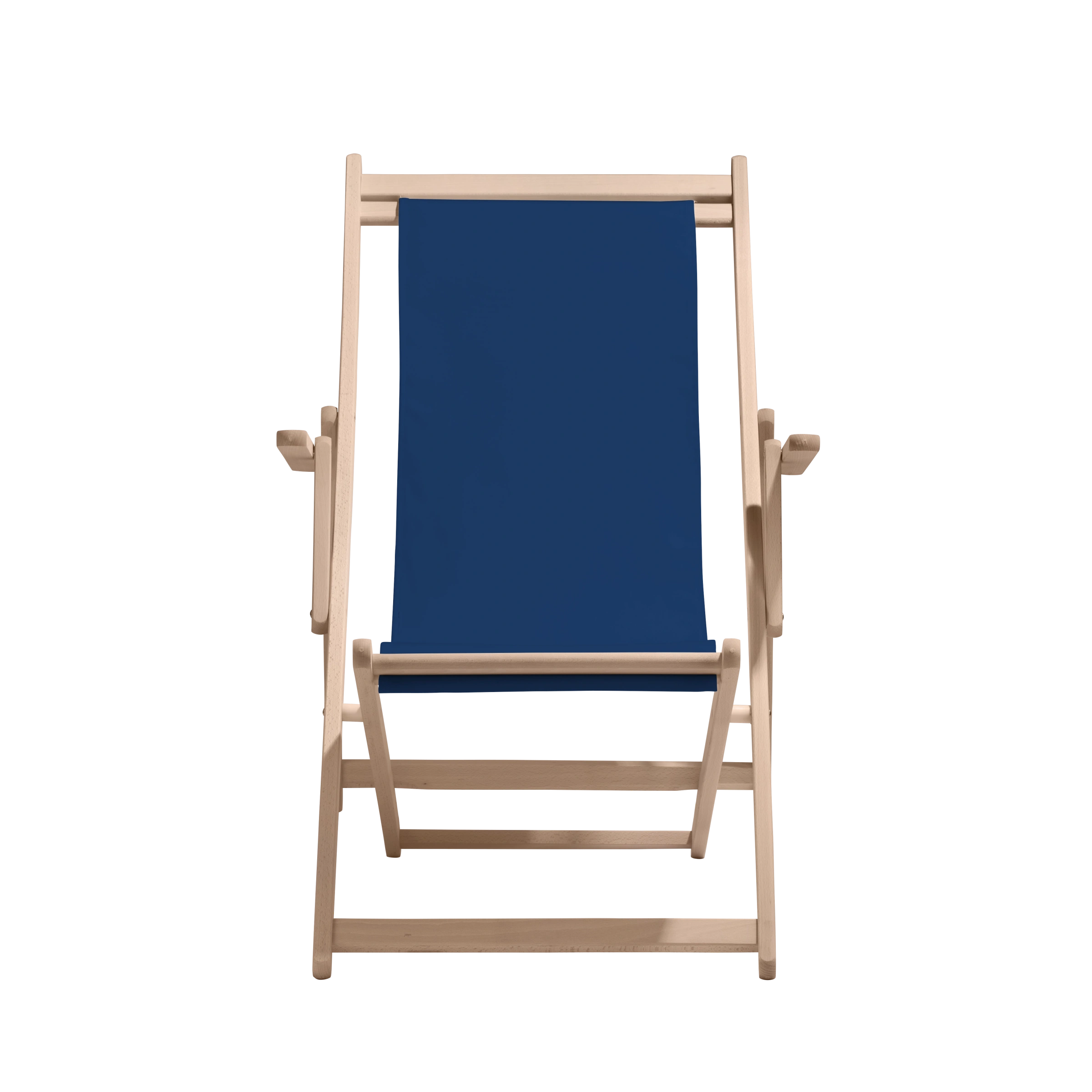 Liegestuhl Charly aus naturbelassenem Buchenholz mit Bezug in marine, Frontalansicht
#Classic | Liegefläche (Farbe)_marine