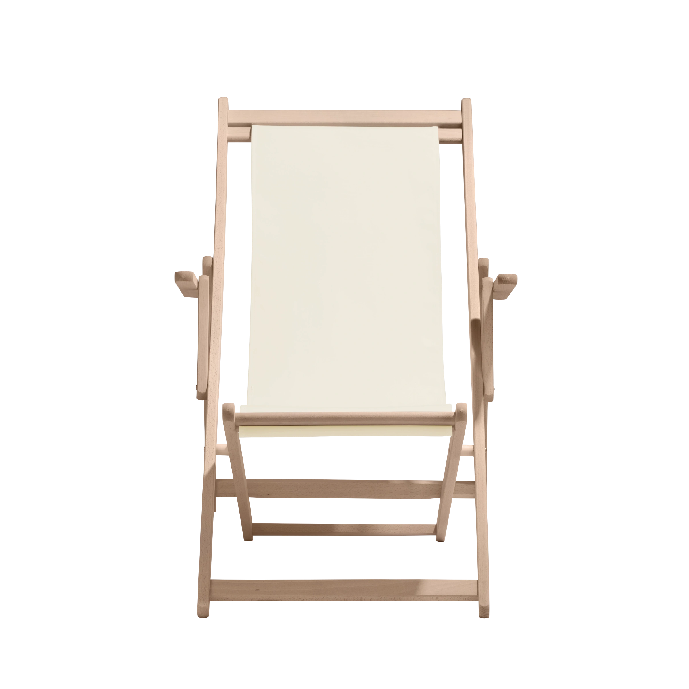Liegestuhl Charly aus naturbelassenem Buchenholz mit naturfarbenem Bezug, Frontalansicht
#Classic | Liegefläche (Farbe)_natur