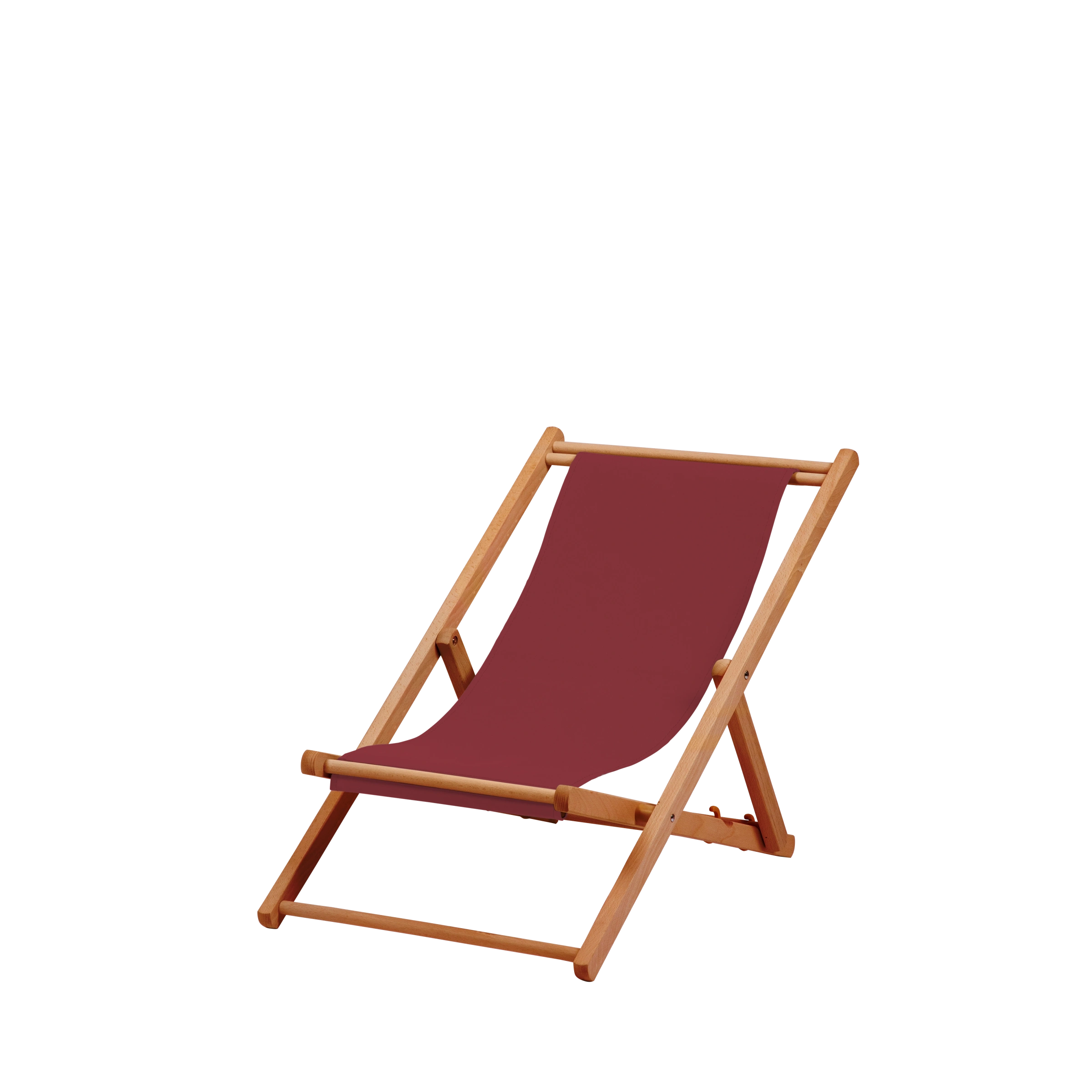 Liegestuhl Greta aus brandy geöltem Buchenholz mit Bezug in bordeaux, Seitenansicht
#Mini | Liegefläche (Farbe)_bordeaux