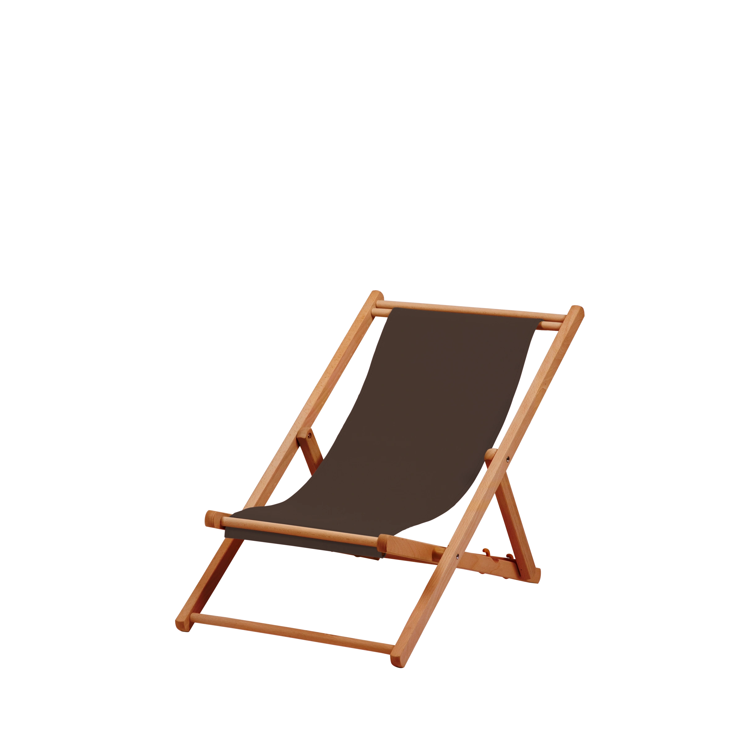 Liegestuhl Greta aus brandy geöltem Buchenholz mit Bezug in caffé, Seitenansicht
#Mini | Liegefläche (Farbe)_caffé