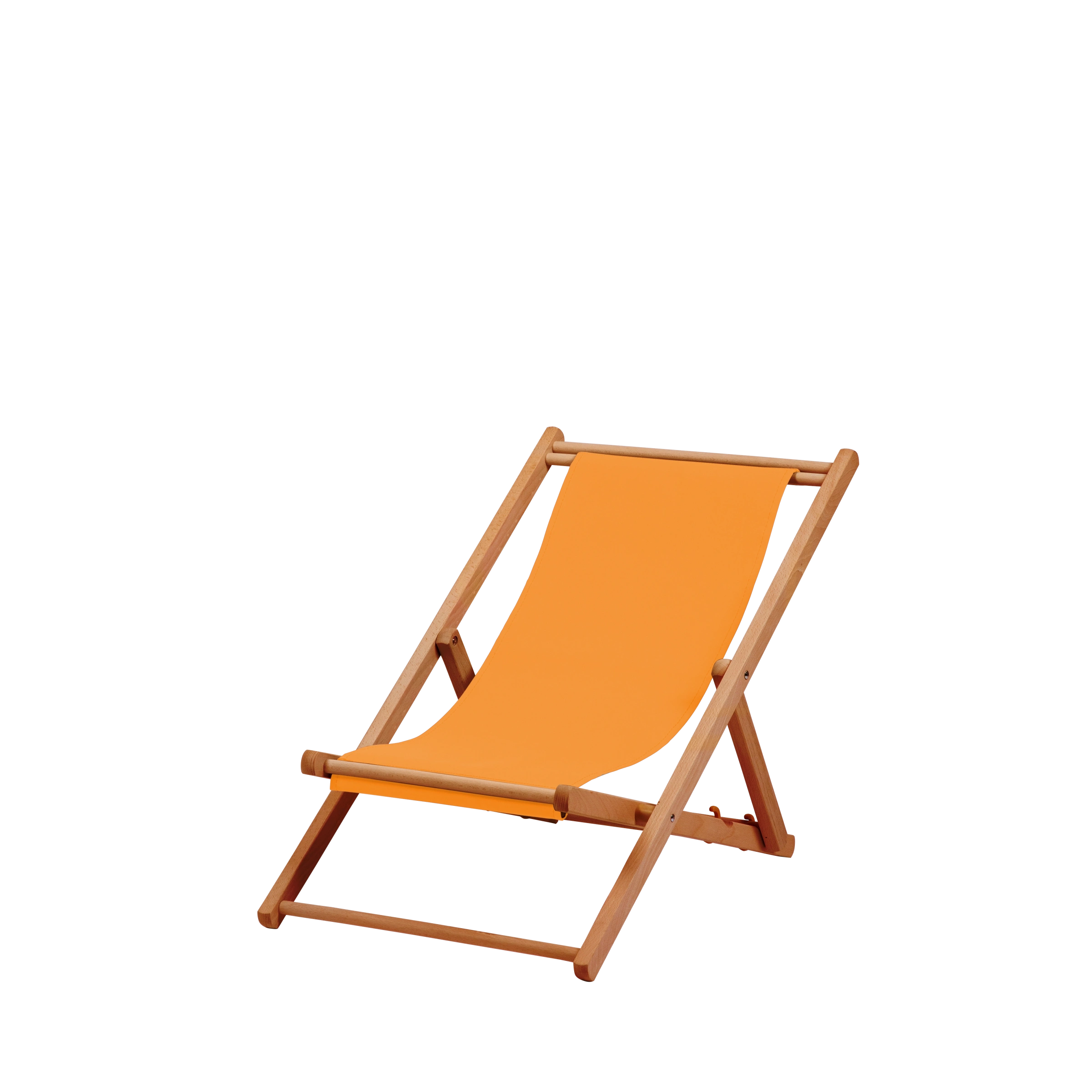 Liegestuhl Greta aus brandy geöltem Buchenholz mit Bezug in mandarine, Seitenansicht
#Mini | Liegefläche (Farbe)_mandarine
