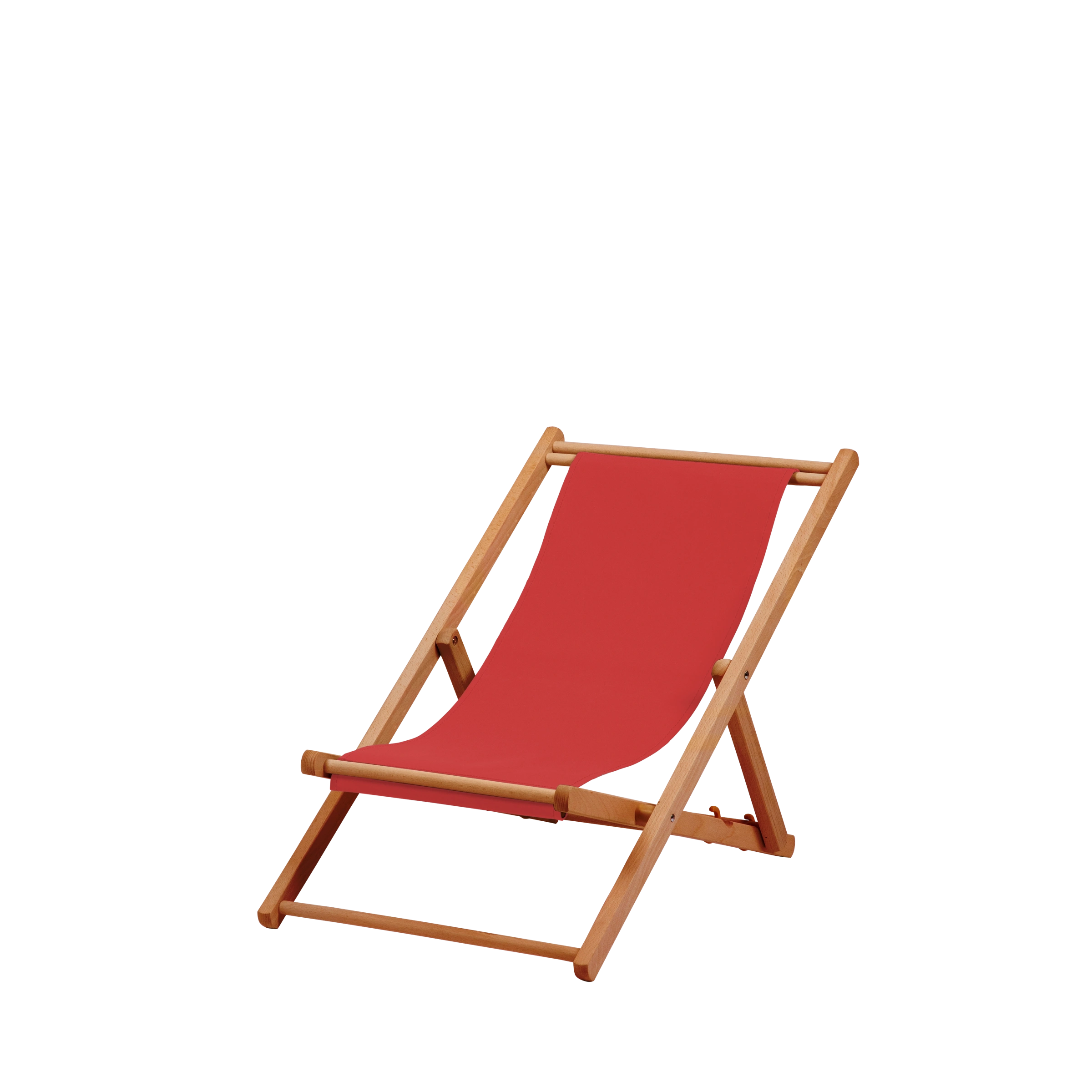 Liegestuhl Greta aus brandy geöltem Buchenholz mit Bezug in rivarot, Seitenansicht
#Mini | Liegefläche (Farbe)_rivarot