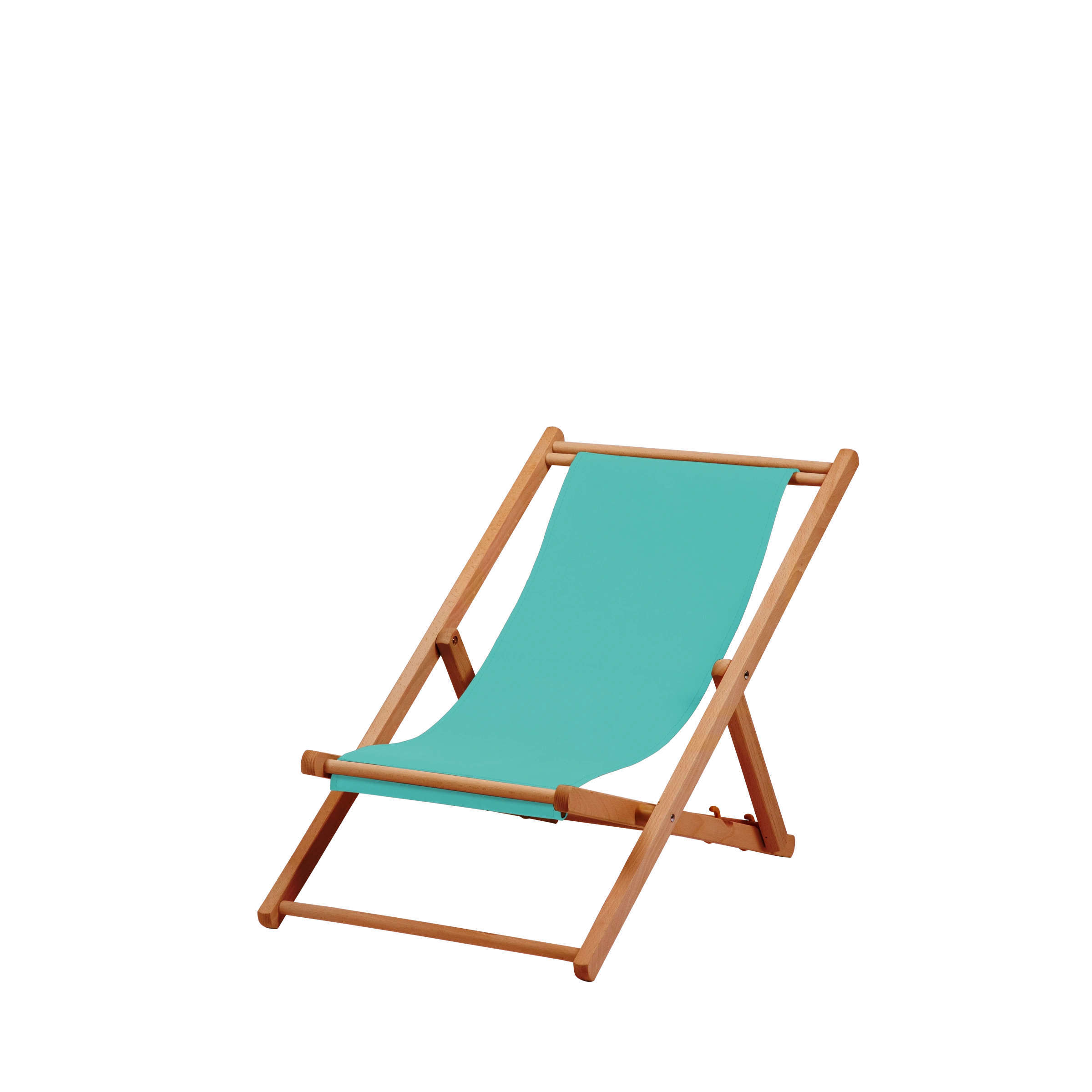 Liegestuhl Greta aus brandy geöltem Buchenholz mit türkisem Bezug, Seitenansicht
#Mini | Liegefläche (Farbe)_türkis