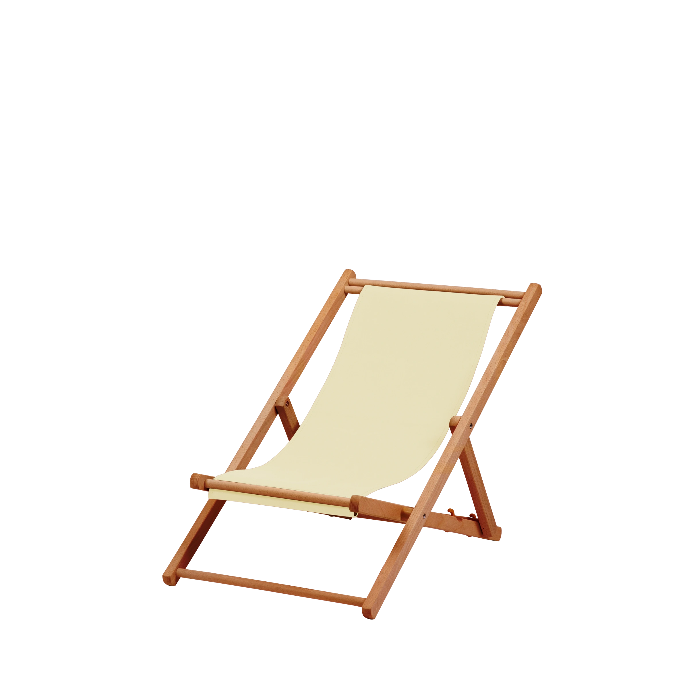 Liegestuhl Greta aus brandy geöltem Buchenholz mit Bezug in vanille, Seitenansicht
#Mini | Liegefläche (Farbe)_vanille