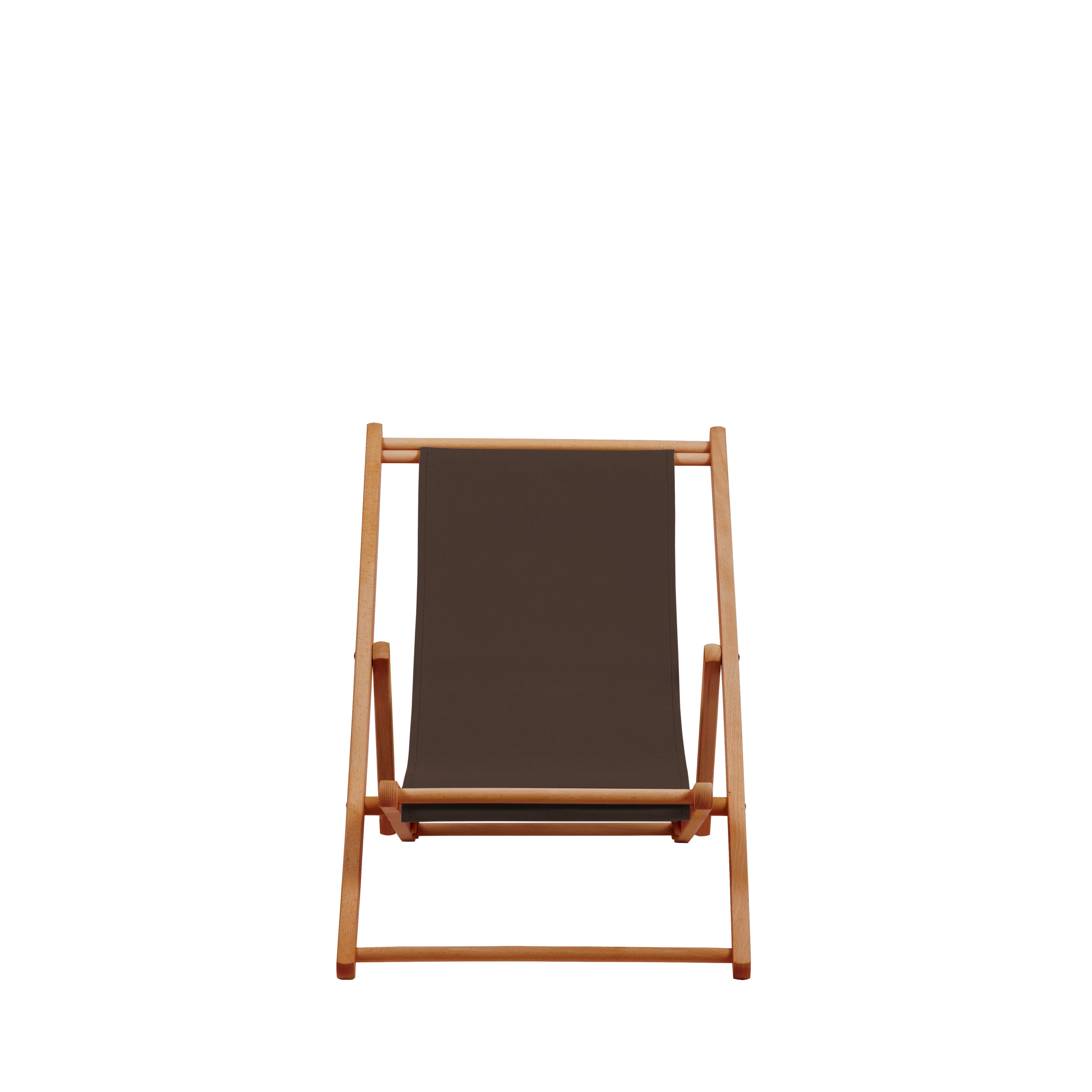 Liegestuhl Greta aus brandy geöltem Buchenholz mit Bezug in caffé, Frontalansicht
#Mini | Liegefläche (Farbe)_caffé