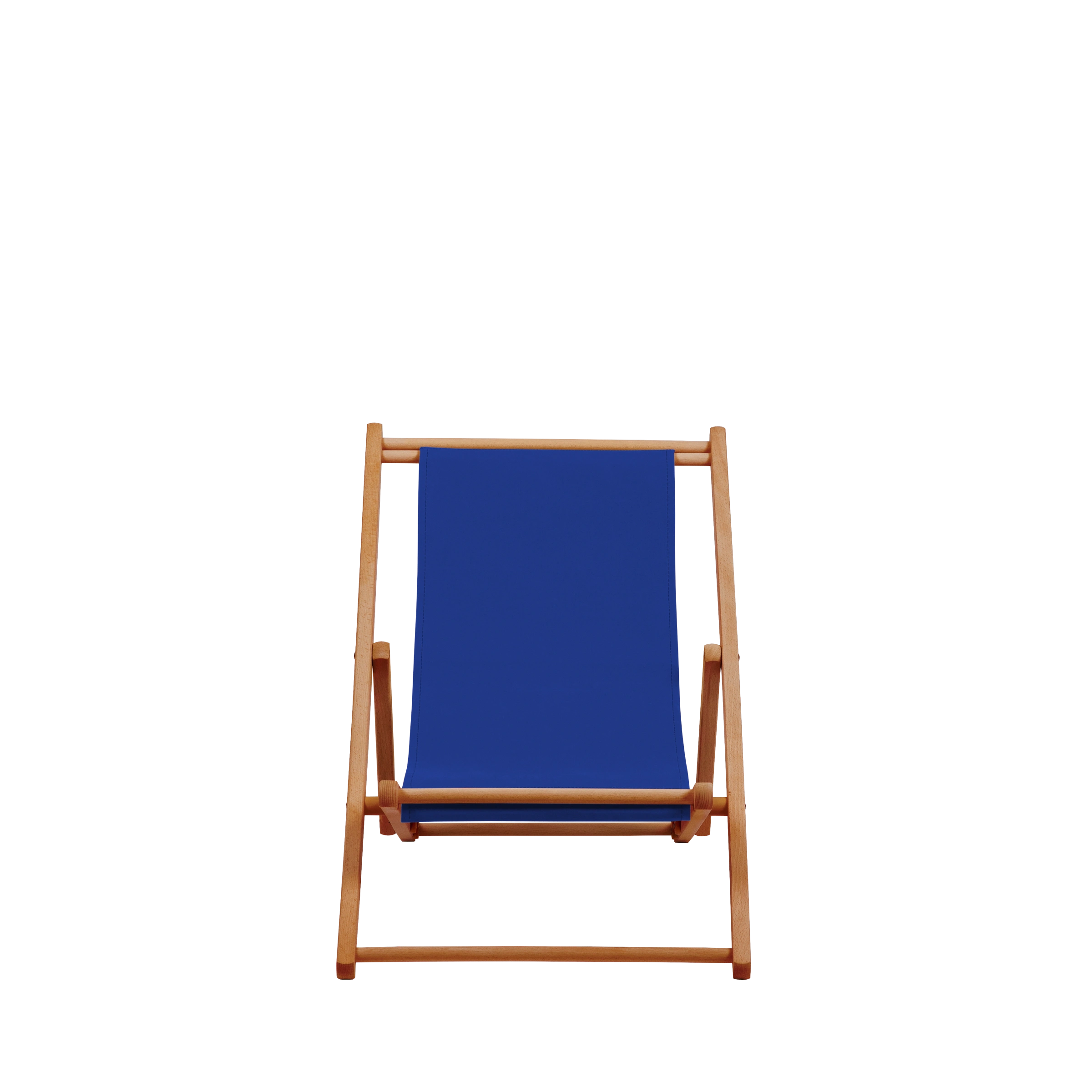 Liegestuhl Greta aus brandy geöltem Buchenholz mit dunkelblauem Bezug, Frontalansicht
#Mini | Liegefläche (Farbe)_dunkelblau