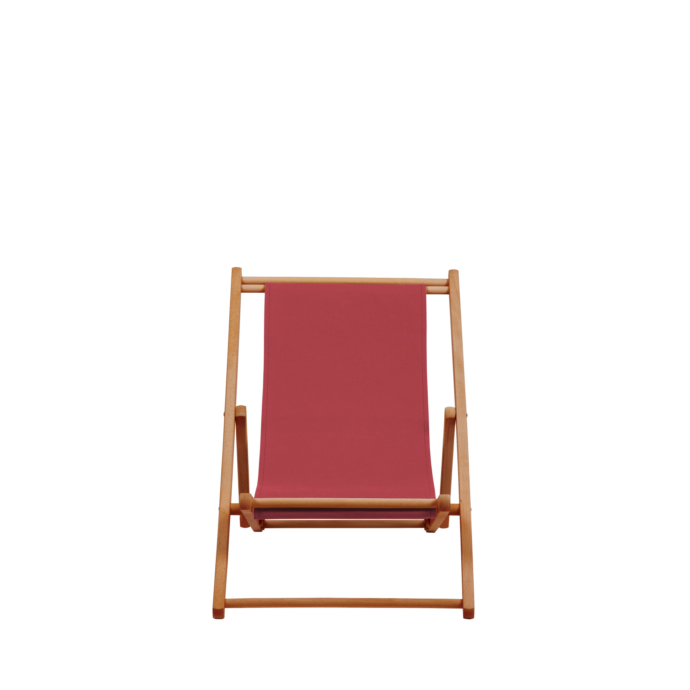Liegestuhl Greta aus brandy geöltem Buchenholz mit rotem Bezug, Frontalansicht
#Mini | Liegefläche (Farbe)_rot