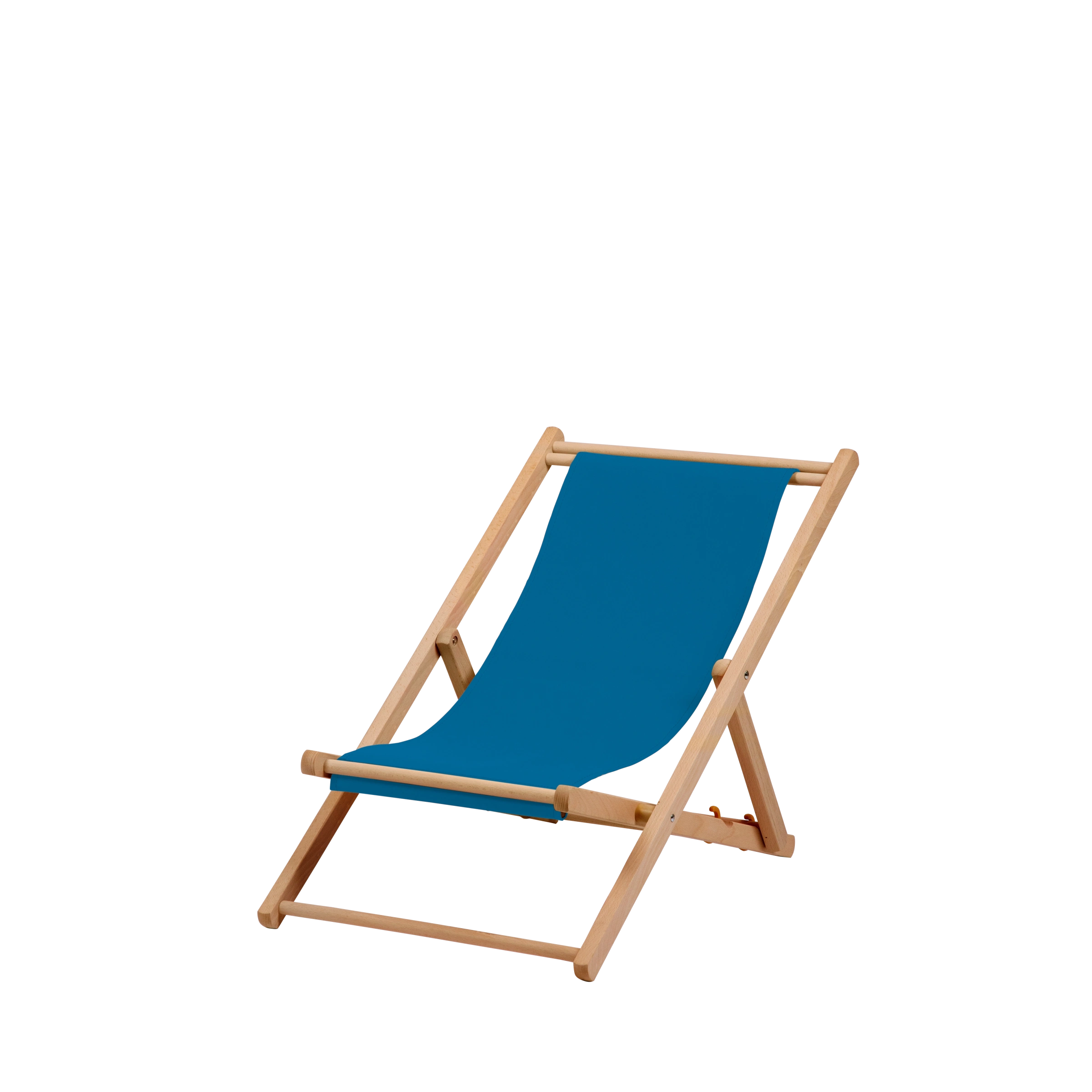 Liegestuhl Greta aus natur geöltem Buchenholz mit blauem Bezug, Seitenansicht
#Mini | Liegefläche (Farbe)_blau