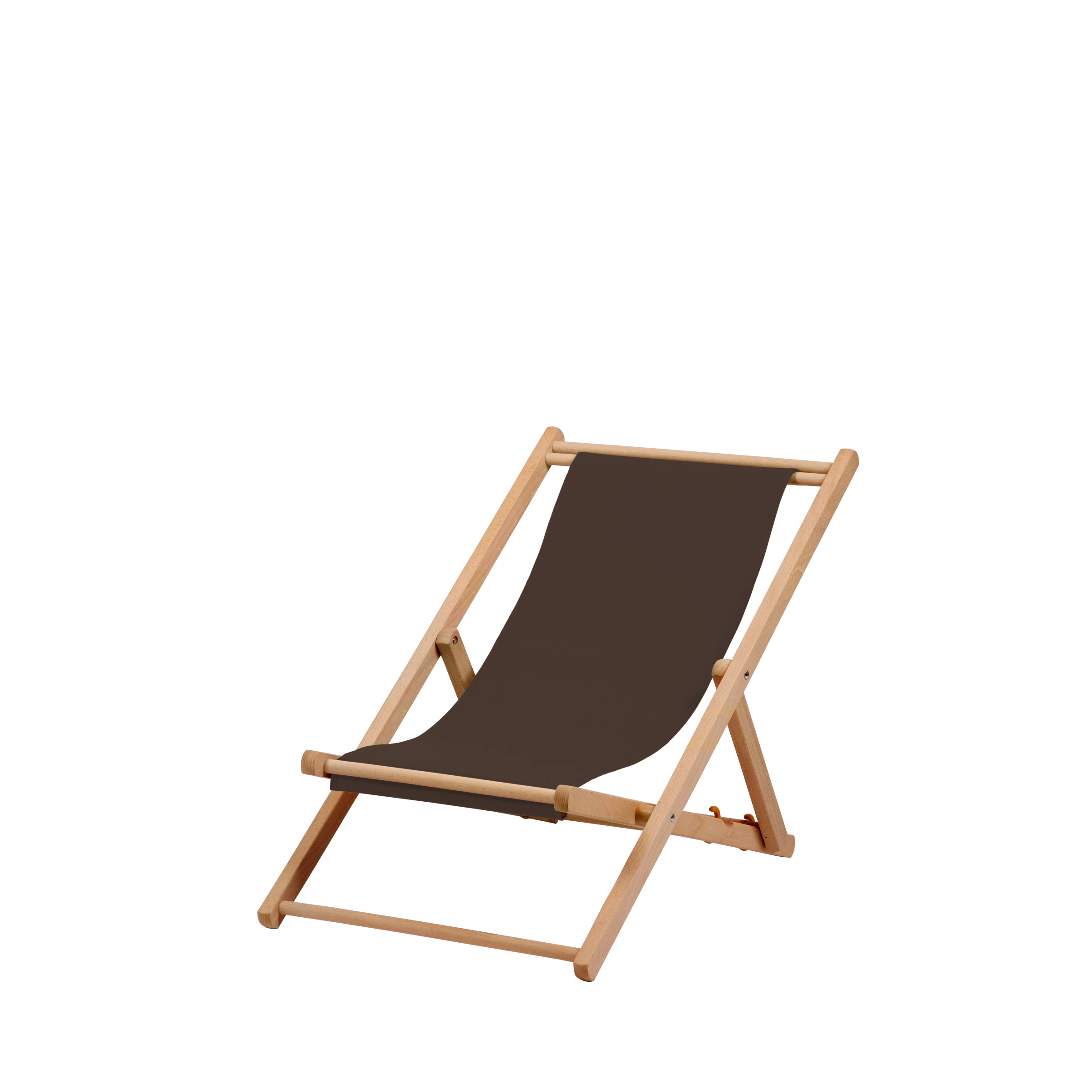 Liegestuhl Greta aus natur geöltem Buchenholz mit Bezug in caffé, Seitenansicht
#Mini | Liegefläche (Farbe)_caffé
