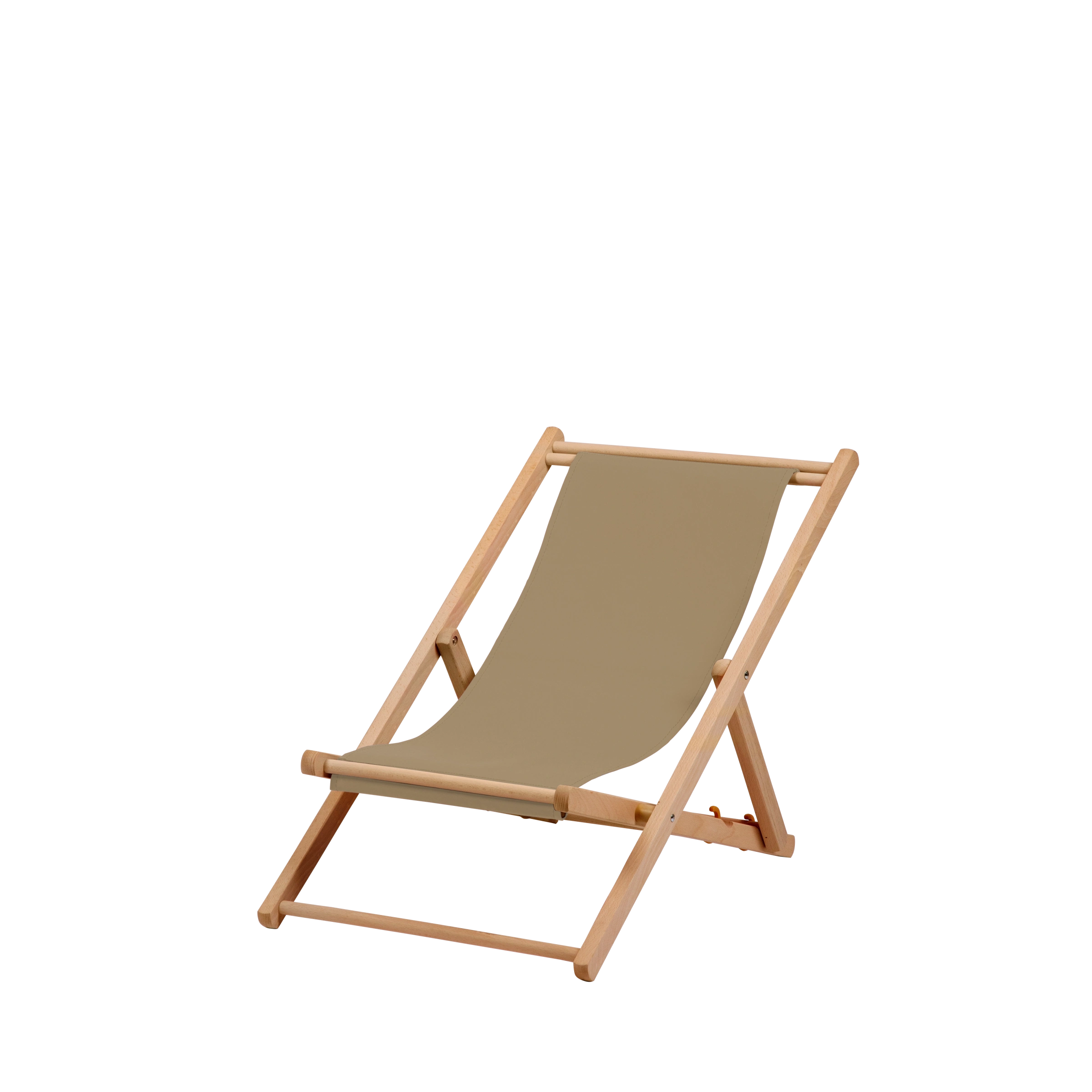 Liegestuhl Greta aus natur geöltem Buchenholz mit Bezug in grau-beige, Seitenansicht
#Mini | Liegefläche (Farbe)_grau-beige