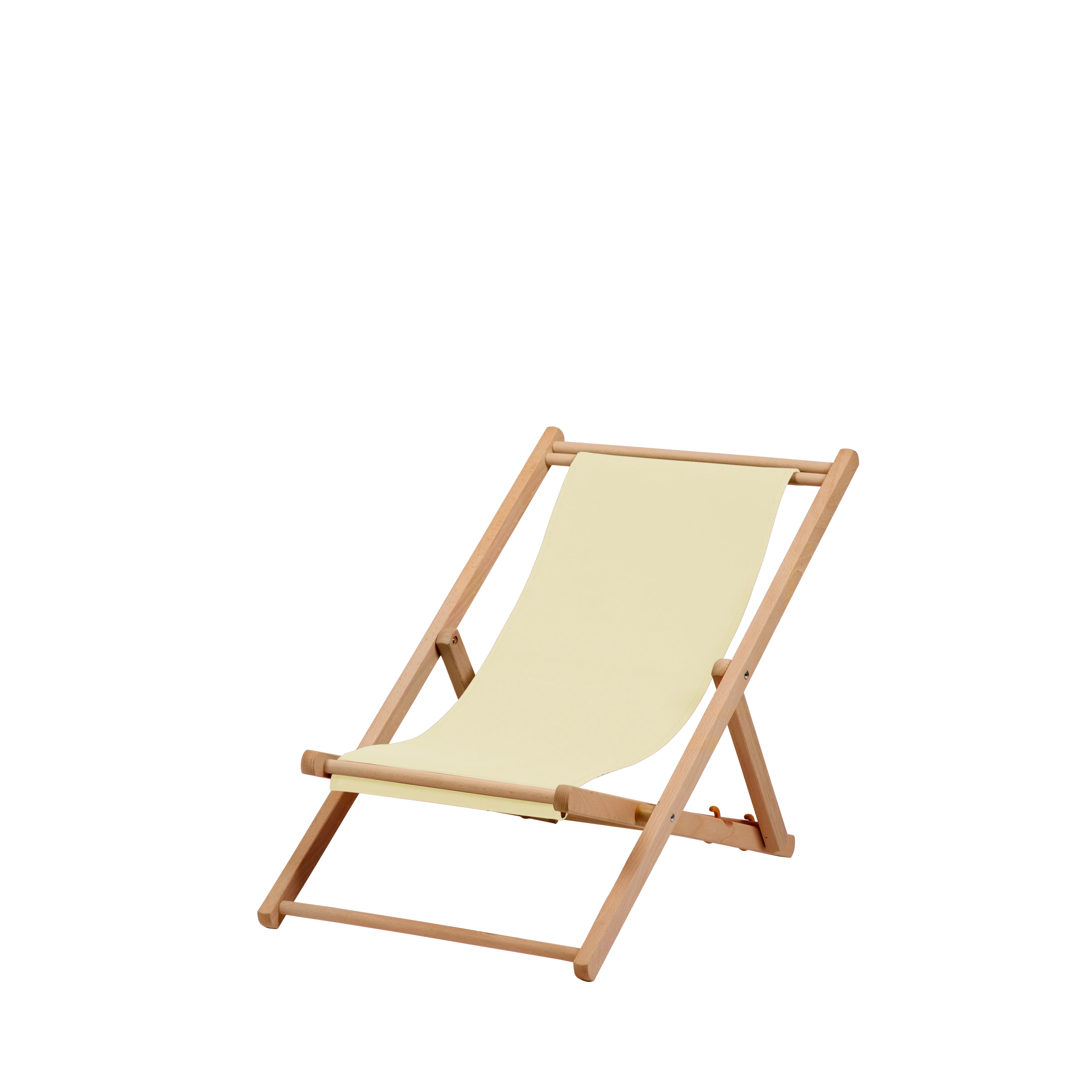 Liegestuhl Greta aus natur geöltem Buchenholz mit Bezug in vanille, Seitenansicht
#Mini | Liegefläche (Farbe)_vanille