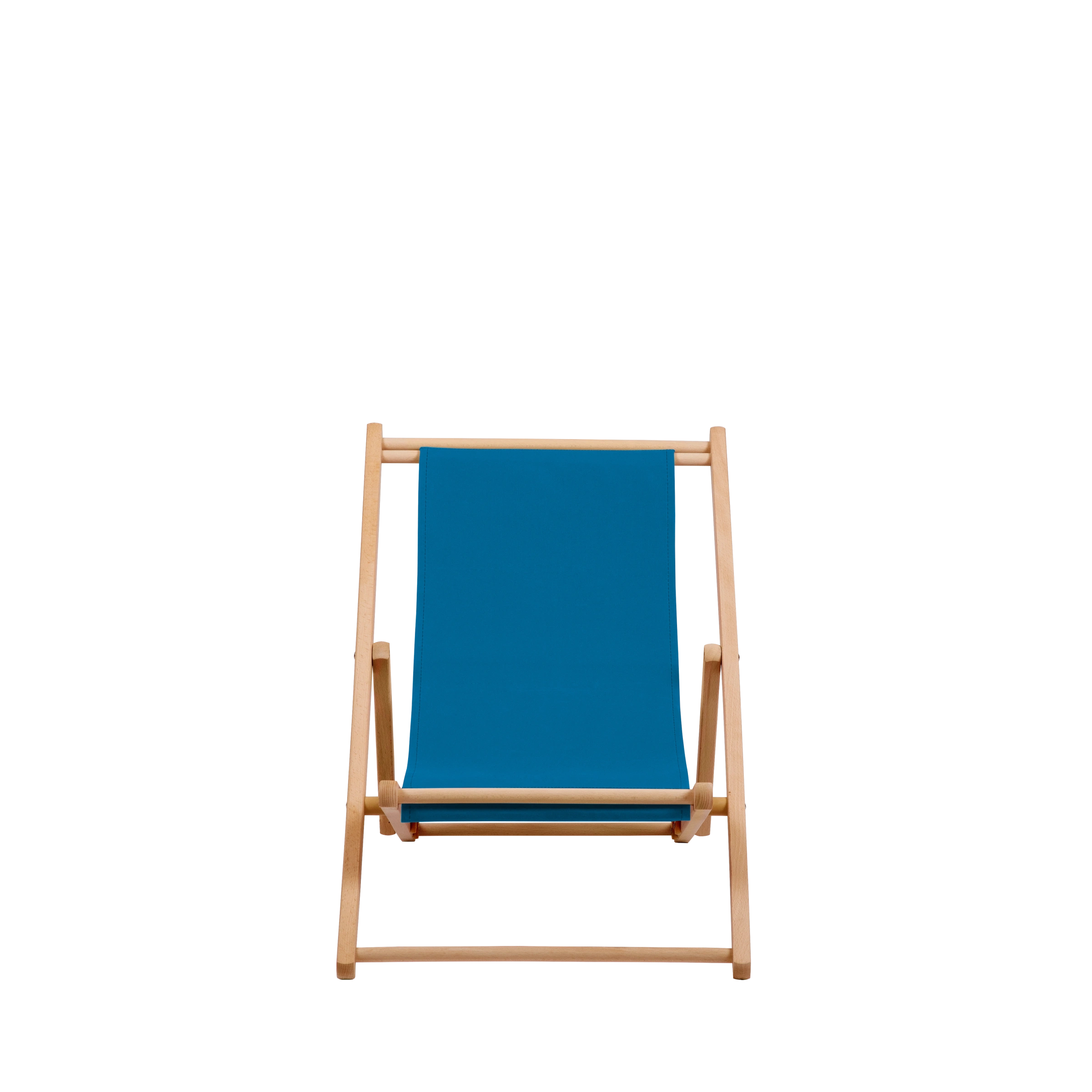 Liegestuhl Greta aus natur geöltem Buchenholz mit blauem Bezug, Frontalansicht
#Mini | Liegefläche (Farbe)_blau