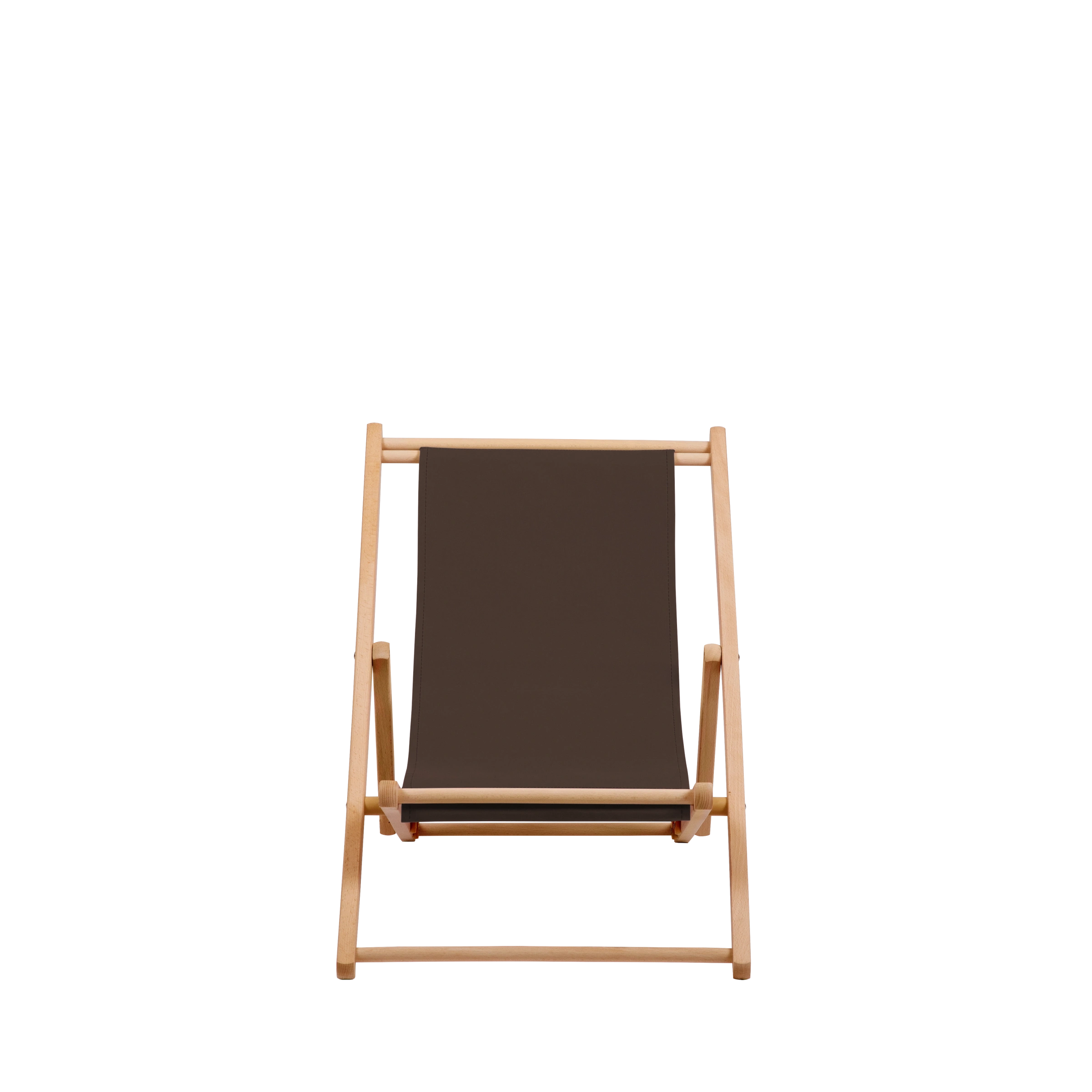 Liegestuhl Greta aus natur geöltem Buchenholz mit Bezug in caffé, Frontalansicht
#Mini | Liegefläche (Farbe)_caffé