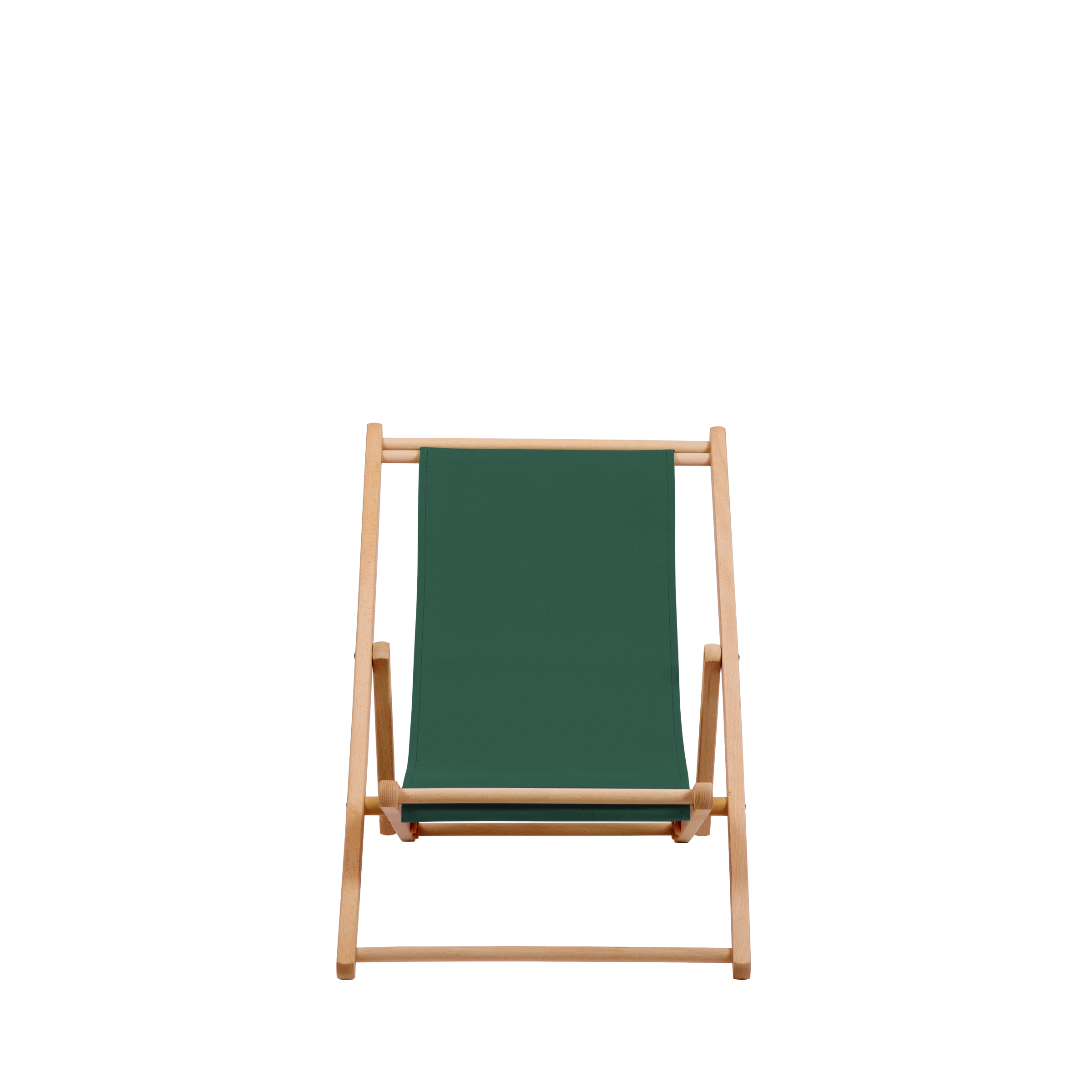 Liegestuhl Greta aus natur geöltem Buchenholz mit dunkelgrünem Bezug, Frontalansicht
#Mini | Liegefläche (Farbe)_dunkelgrün