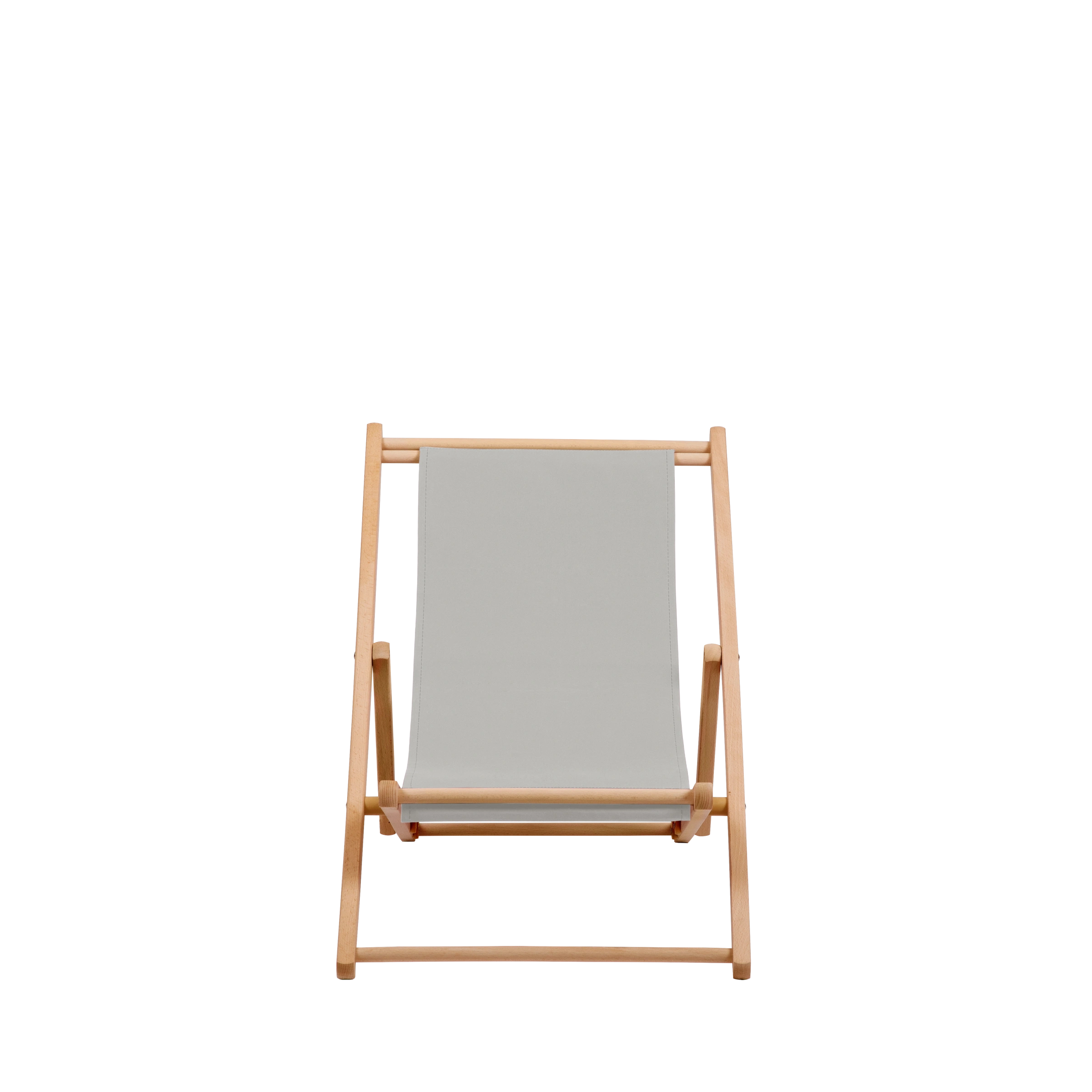 Liegestuhl Greta aus natur geöltem Buchenholz mit hellgrauem Bezug, Frontalansicht
#Mini | Liegefläche (Farbe)_hellgrau