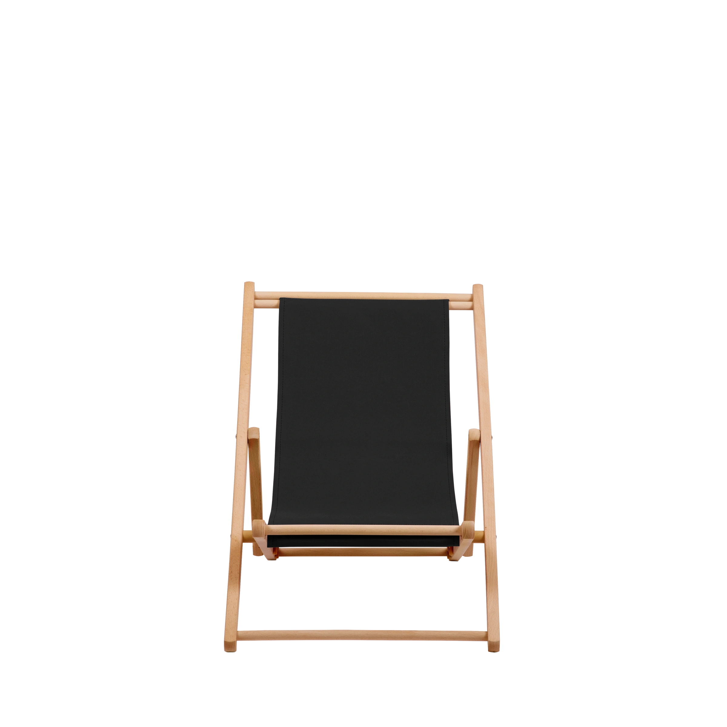 Liegestuhl Greta aus natur geöltem Buchenholz mit schwarzem Bezug, Frontalansicht
#Mini | Liegefläche (Farbe)_schwarz