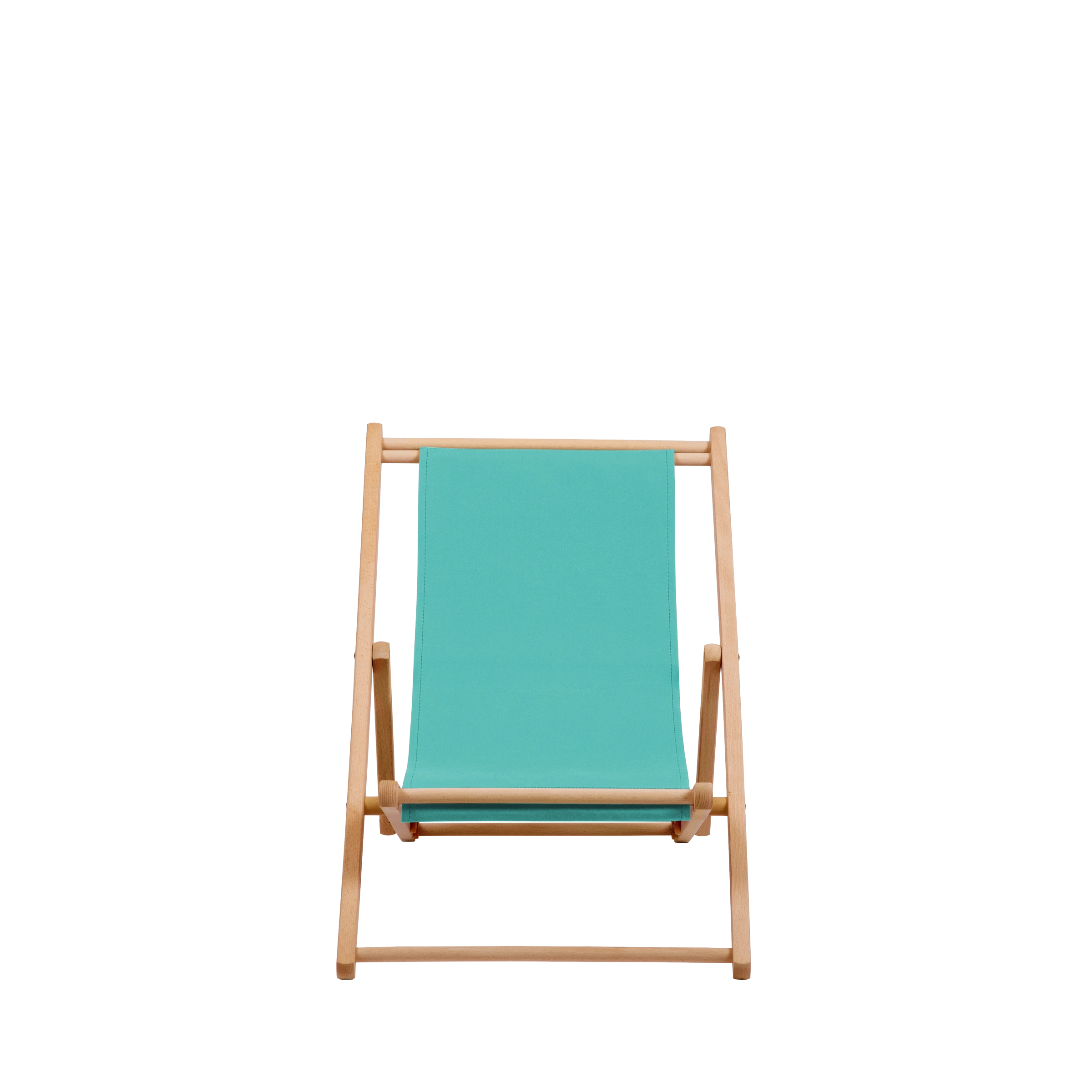 Liegestuhl Greta aus natur geöltem Buchenholz mit türkisem Bezug, Frontalansicht
#Mini | Liegefläche (Farbe)_türkis