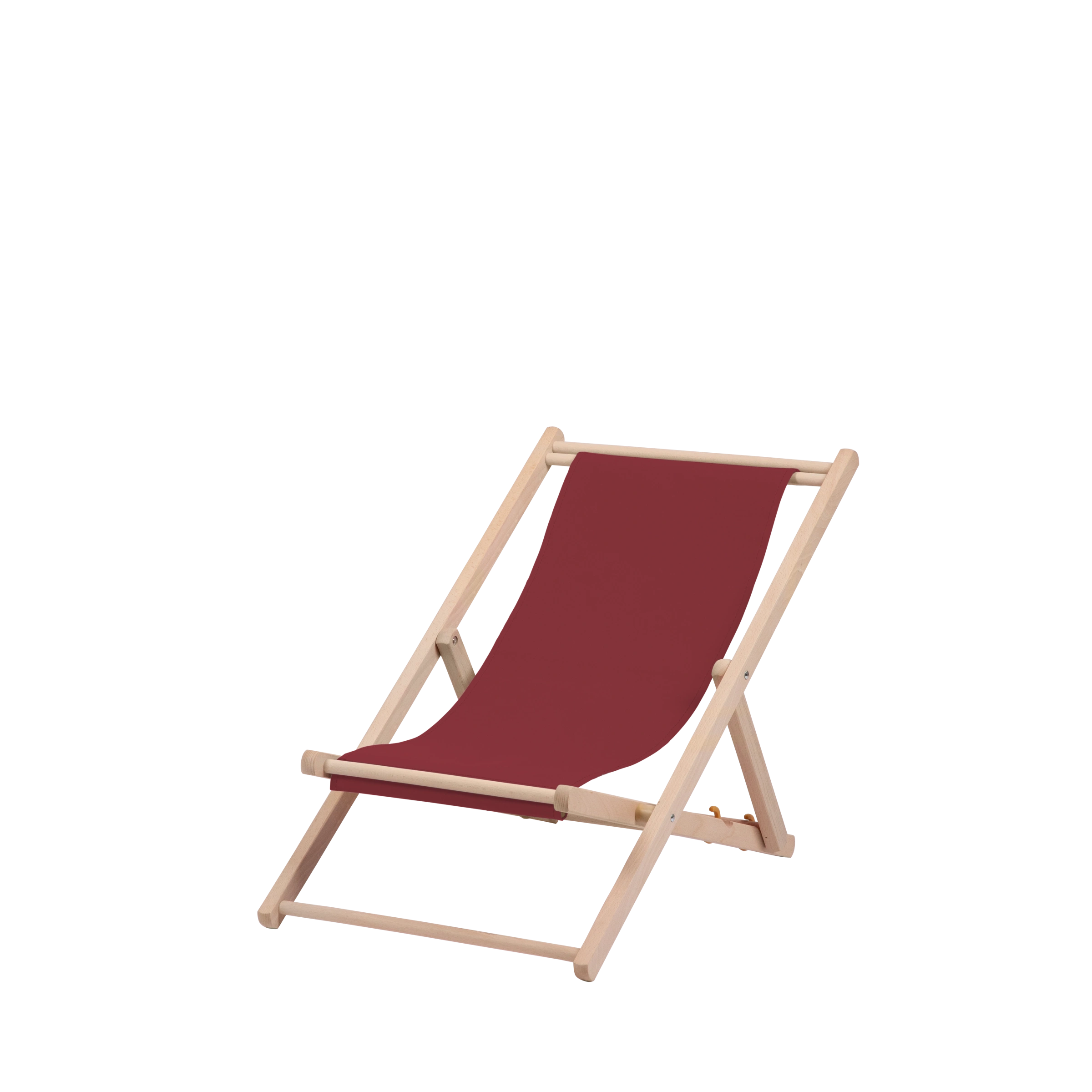 Liegestuhl Greta aus naturbelassenem Buchenholz mit Bezug in bordeaux, Seitenansicht
#Mini | Liegefläche (Farbe)_bordeaux